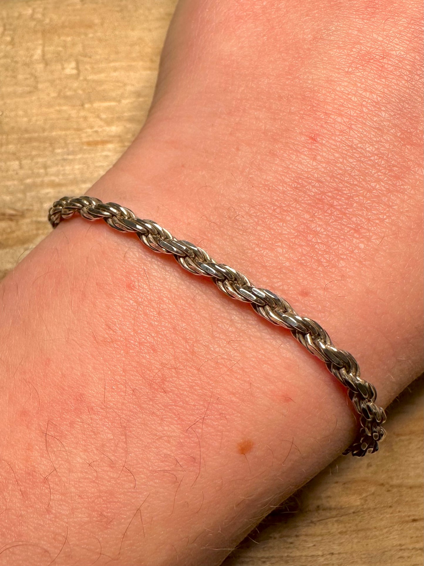 Vintage Rope Chain 925 Silver 7.4 inch Bracelet