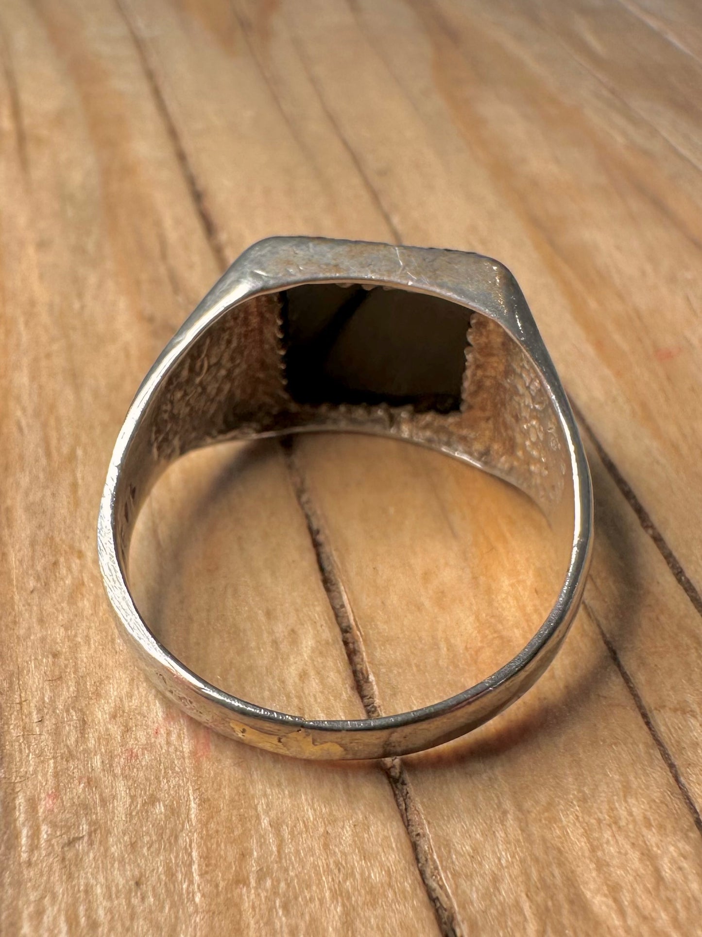 Vintage Onyx Textured Signet 925 Sterling Silver Size S Ring