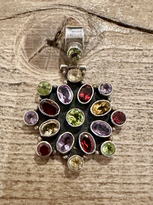 Vintage Multi Gemstone 925 Silver Pendant