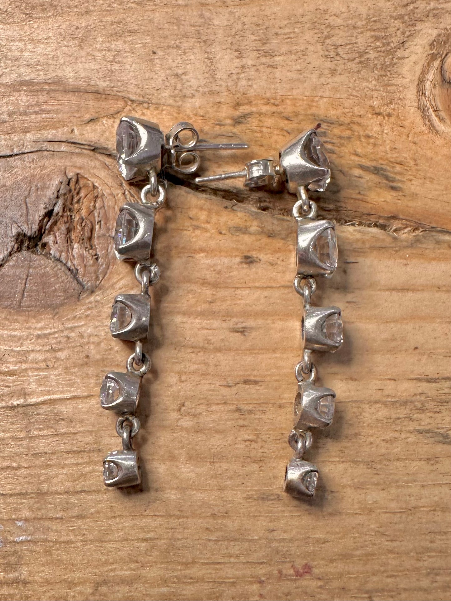 Vintage White CZ Dangle 925 Silver Earrings