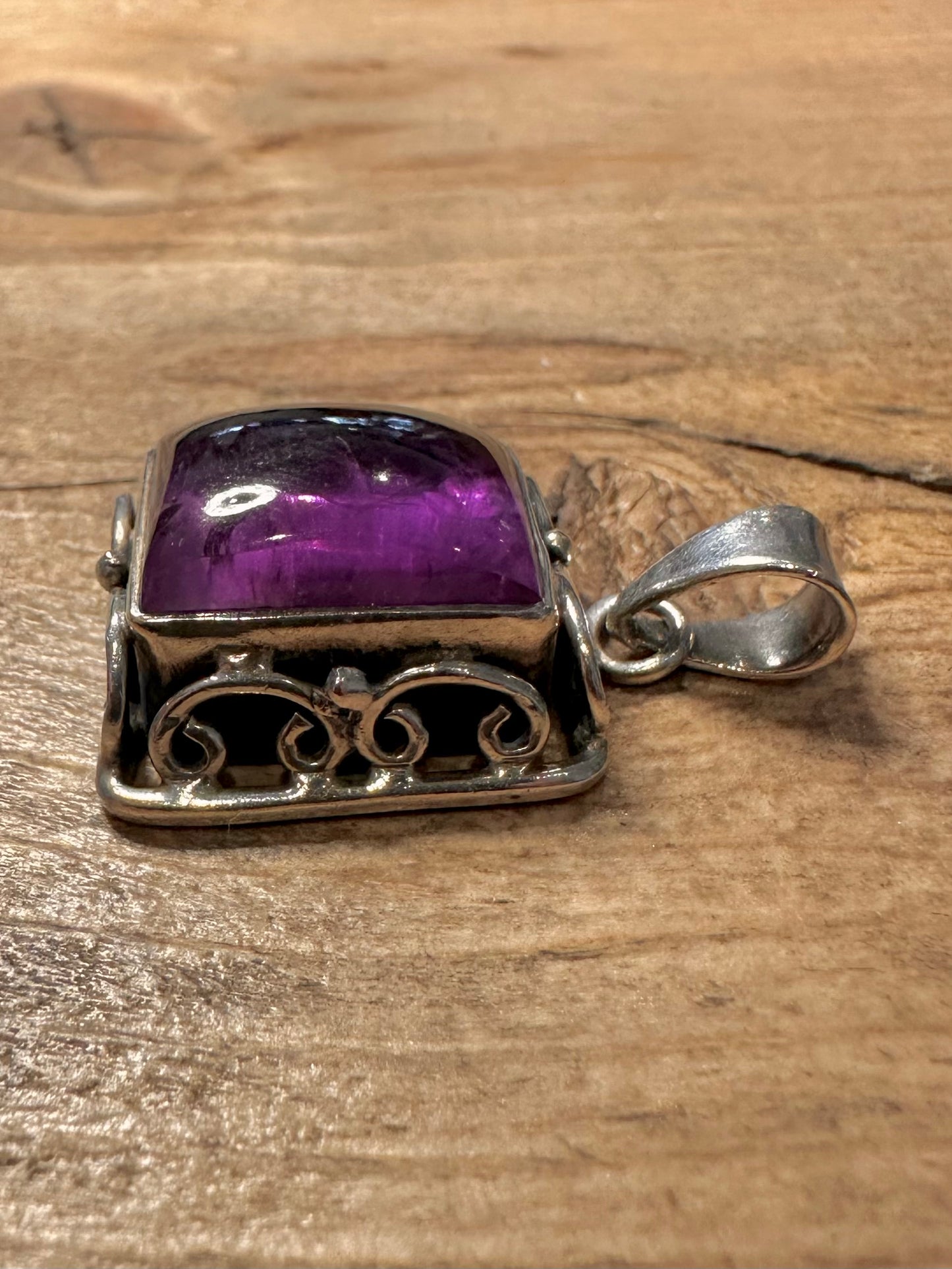 Vintage Amethyst Ornate 925 Silver Pendant