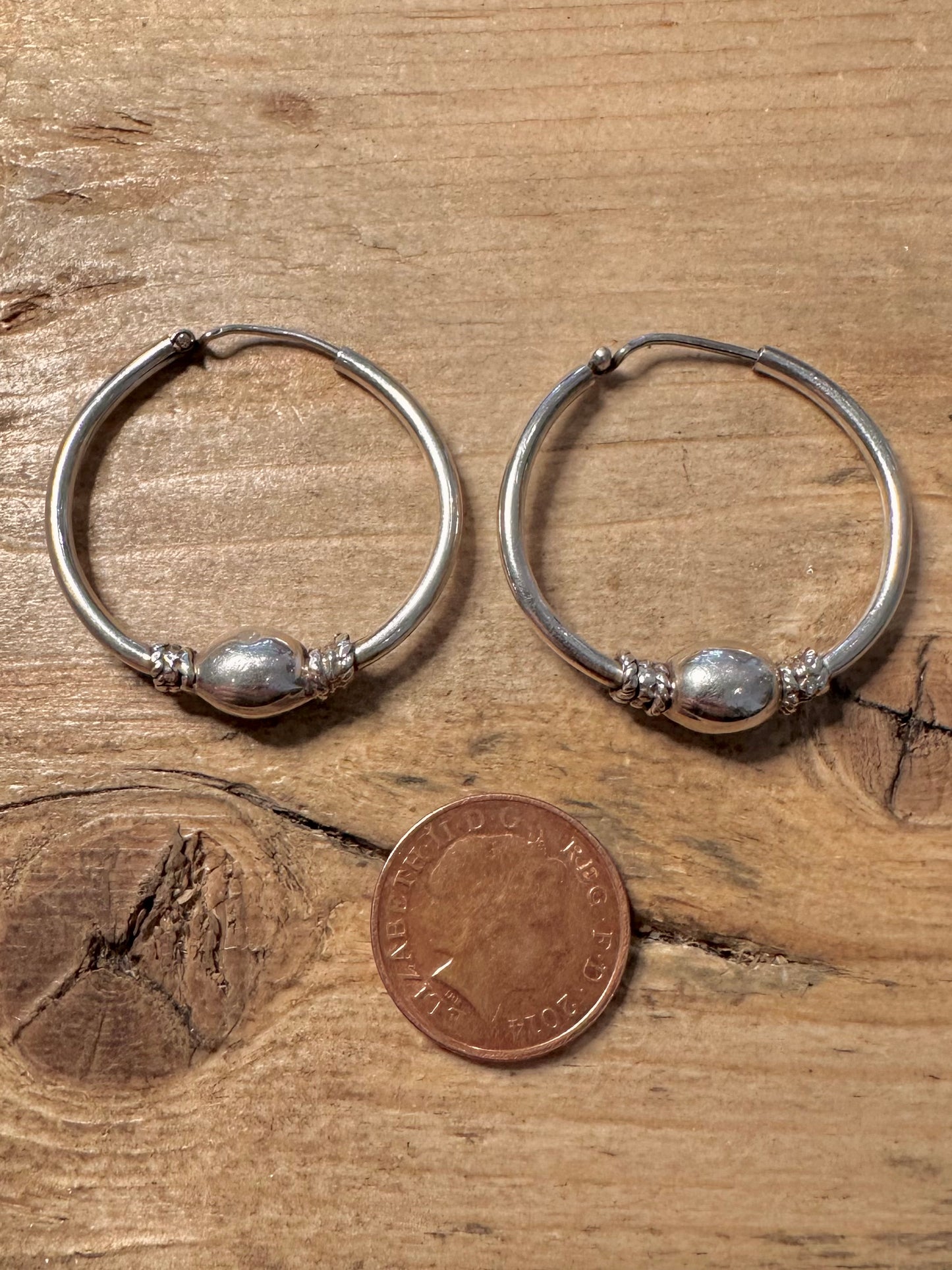 Vintage Tribal Ball Hoops 925 Silver Earrings