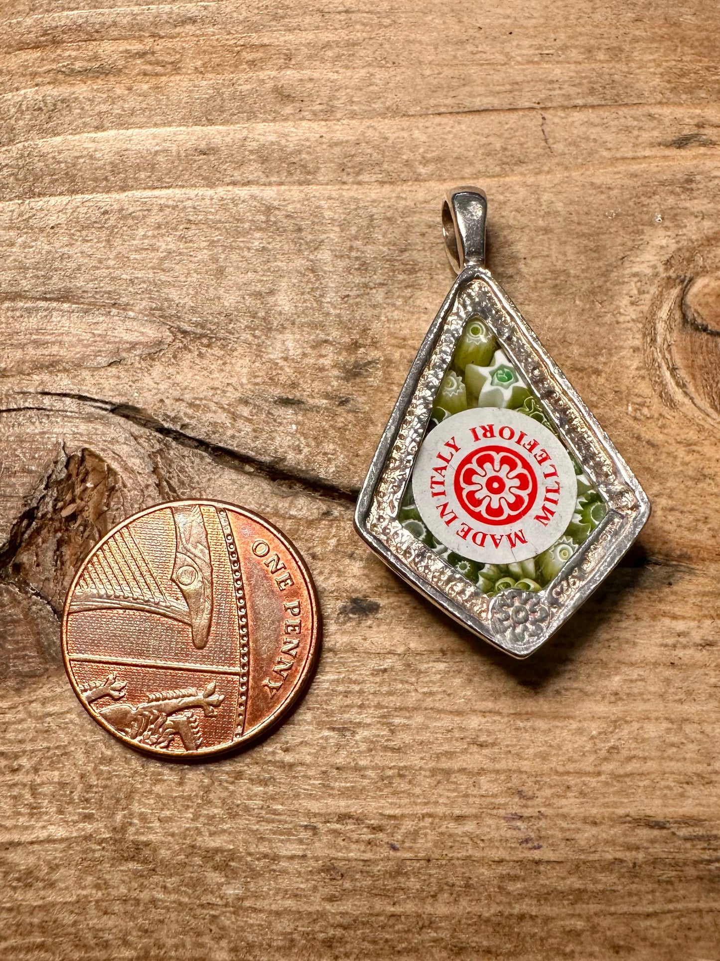Vintage Millefiori Green Italy 925 Silver Pendant