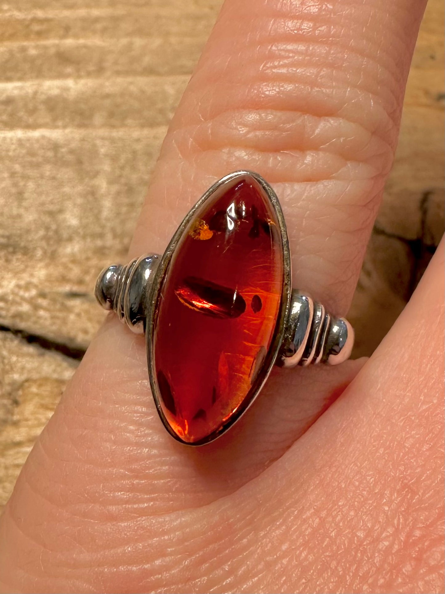 Vintage Amber 925 Silver Size N Ring