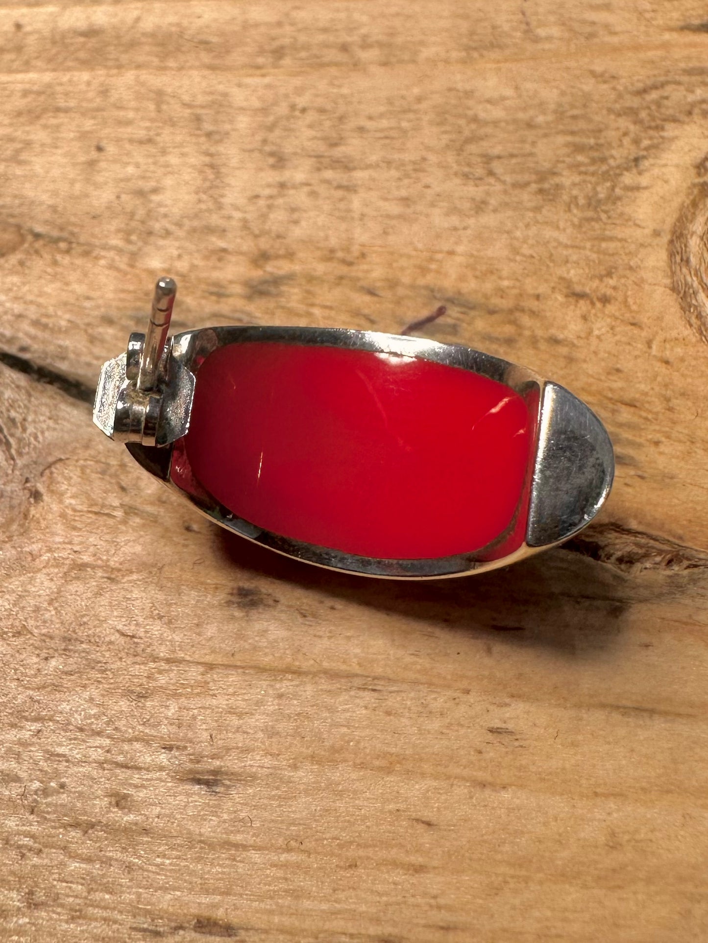 Abstract Red Chunky 925 Silver Earrings