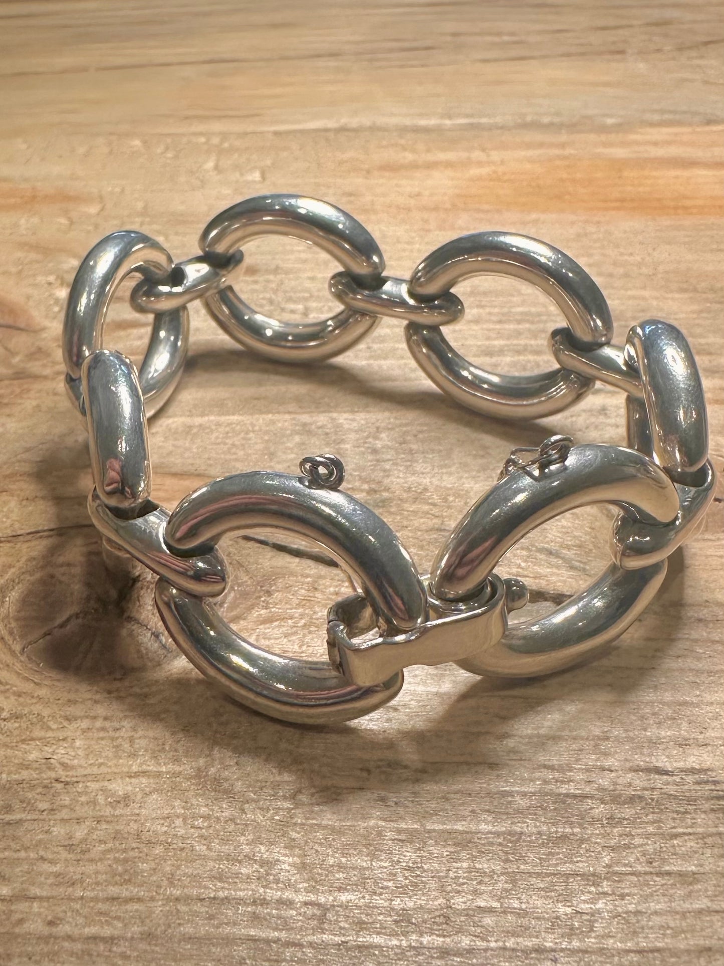 Abstract 1988 Large Oval Link 925 Sterling Silver 7 inch Bracelet