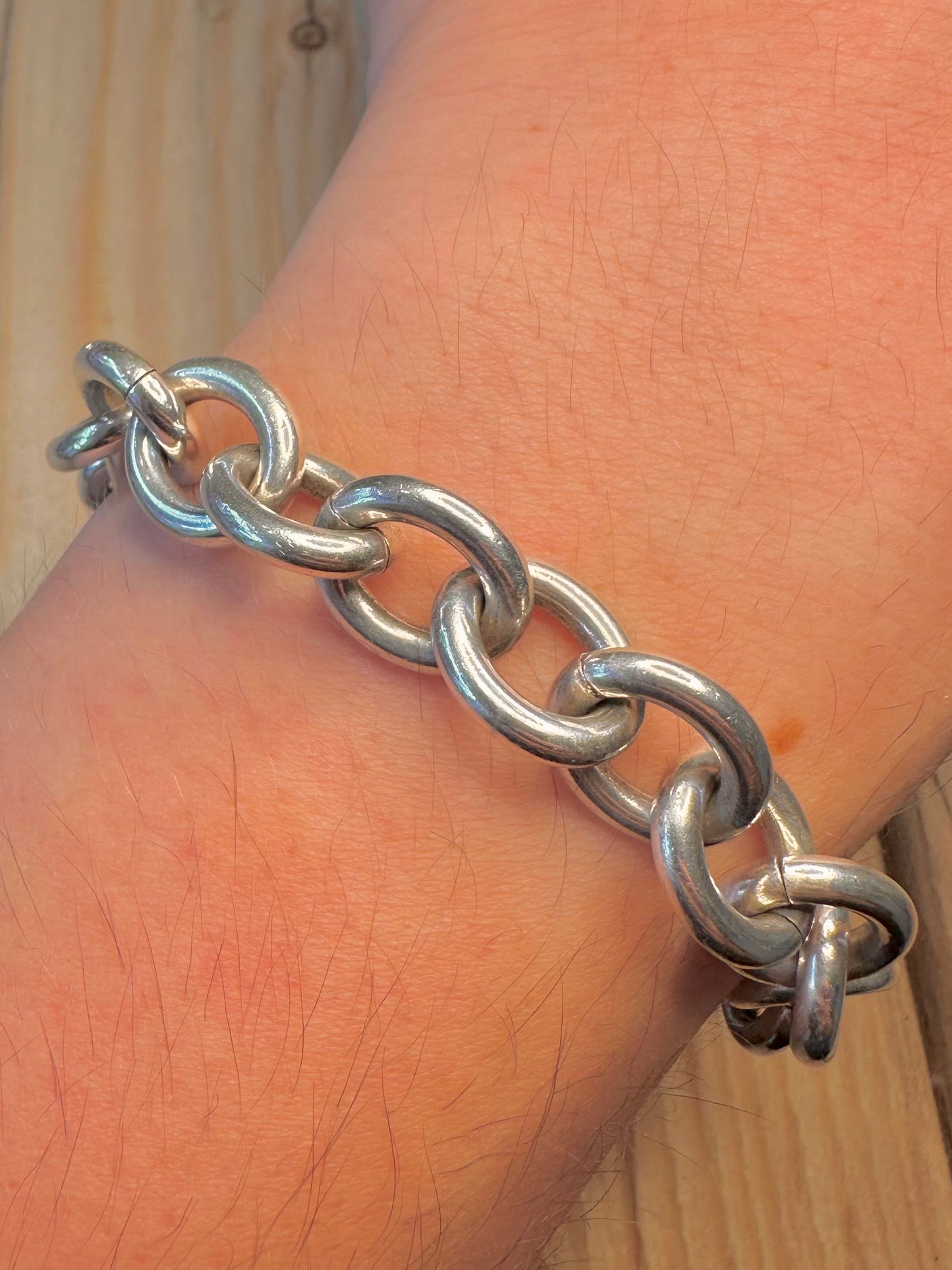 Vintage GUCCI Link Double Dog Tag Style 925 Silver 8.3 inch Bracelet