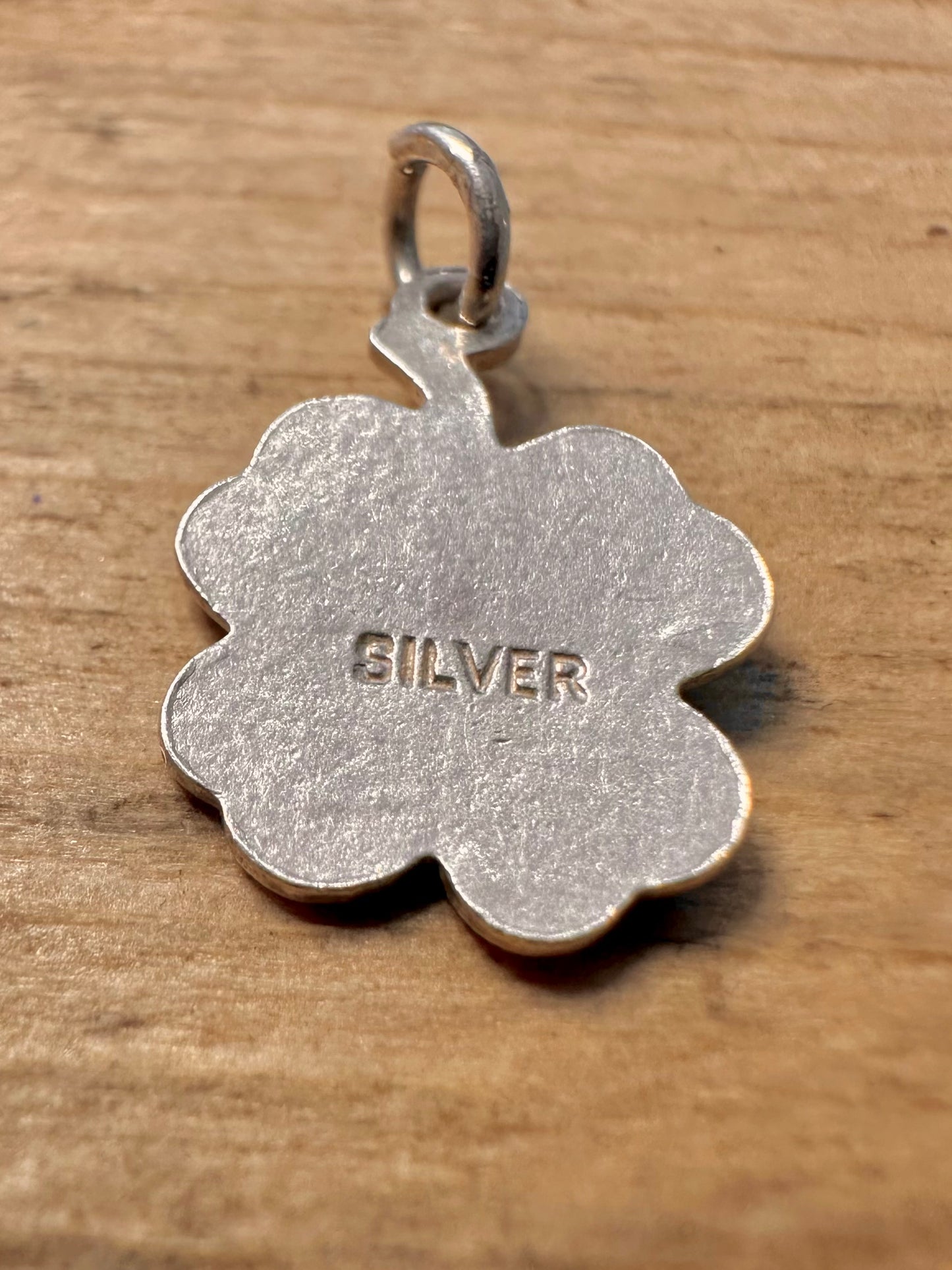 Vintage Green Enamel Four Leaf Clover 925 Silver Pendant