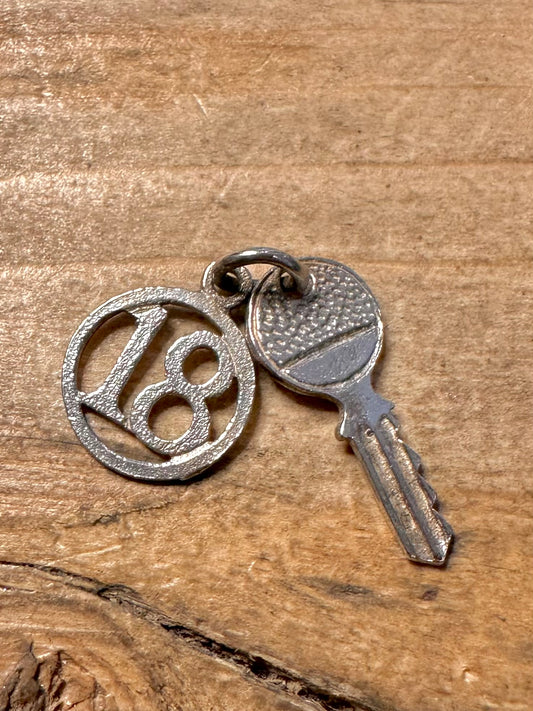 Vintage 18 and YALE Key 925 Silver Charm Pendant