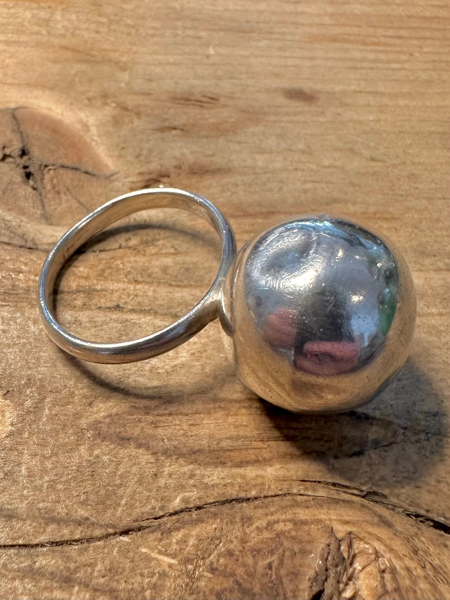 Abstract Large Ball 925 Silver Size T Ring