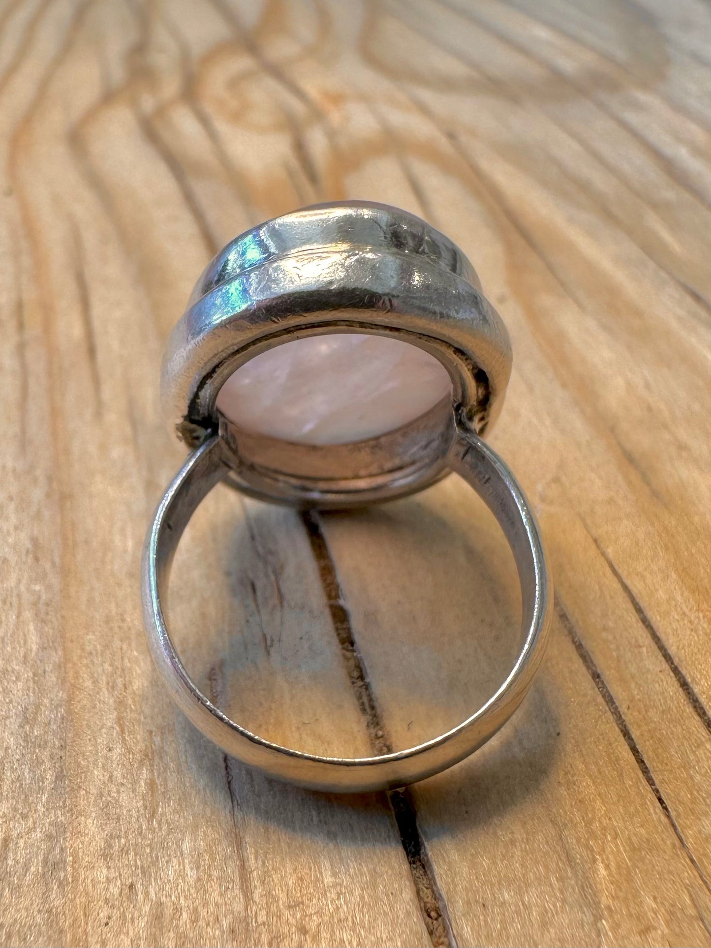 Vintage Rose Quarts Oval 925 Silver Size N1/2 Ring