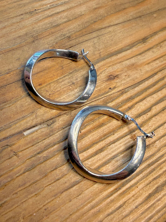 Modernist Twisted Hoops 925 Sterling Silver Earrings