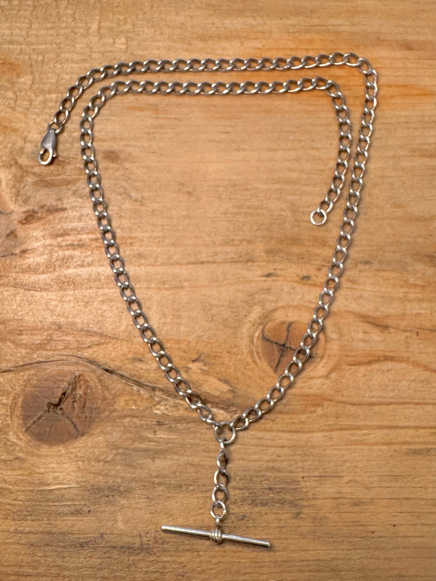 Vintage Curb Chain T Bar 925 Silver 18.5 inch Necklace