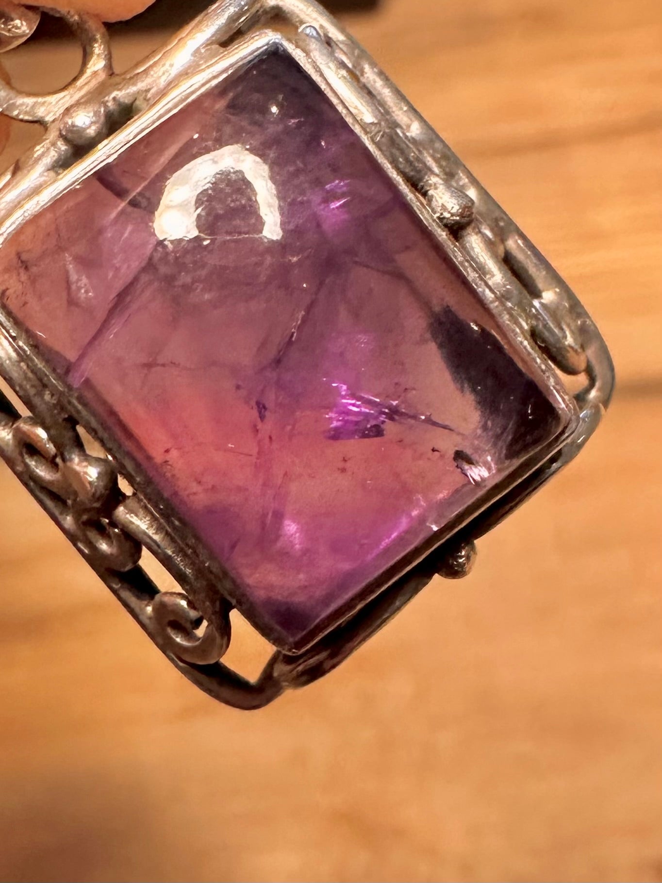 Vintage Amethyst Ornate 925 Silver Pendant