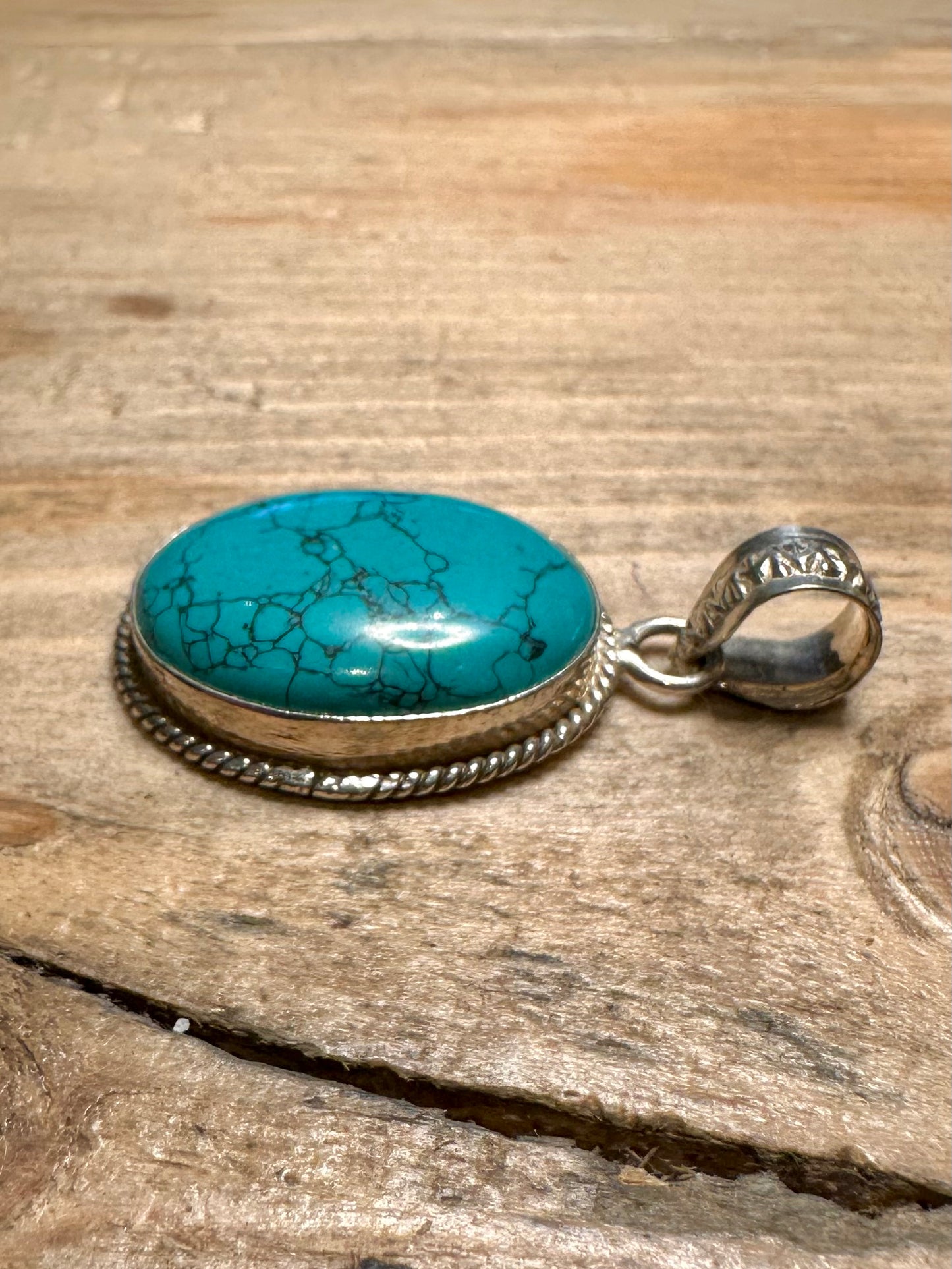 Vintage Polished Turquoise Oval 925 Silver Pendant