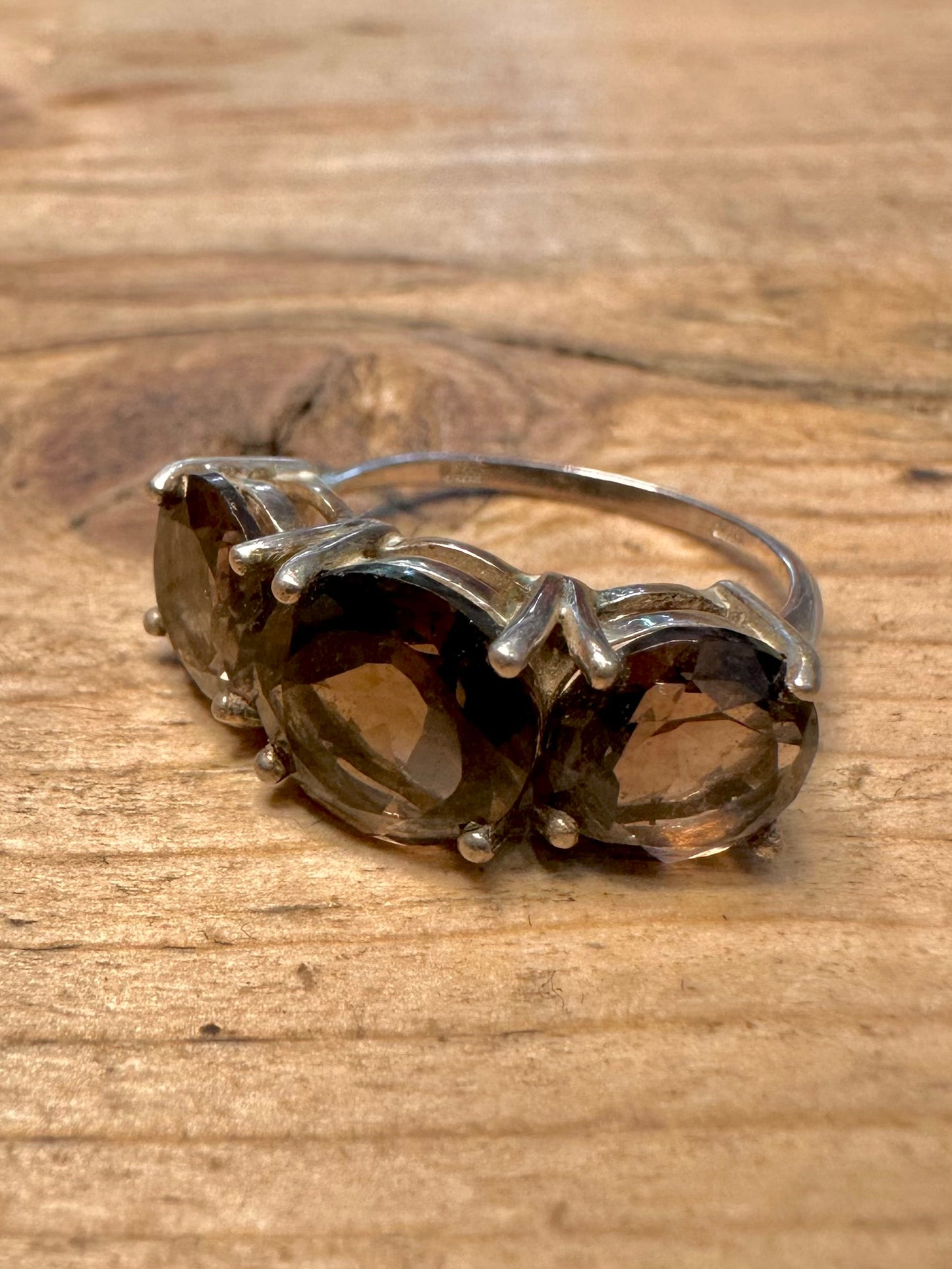 Vintage Smokey Quarts 925 Silver Size N Ring