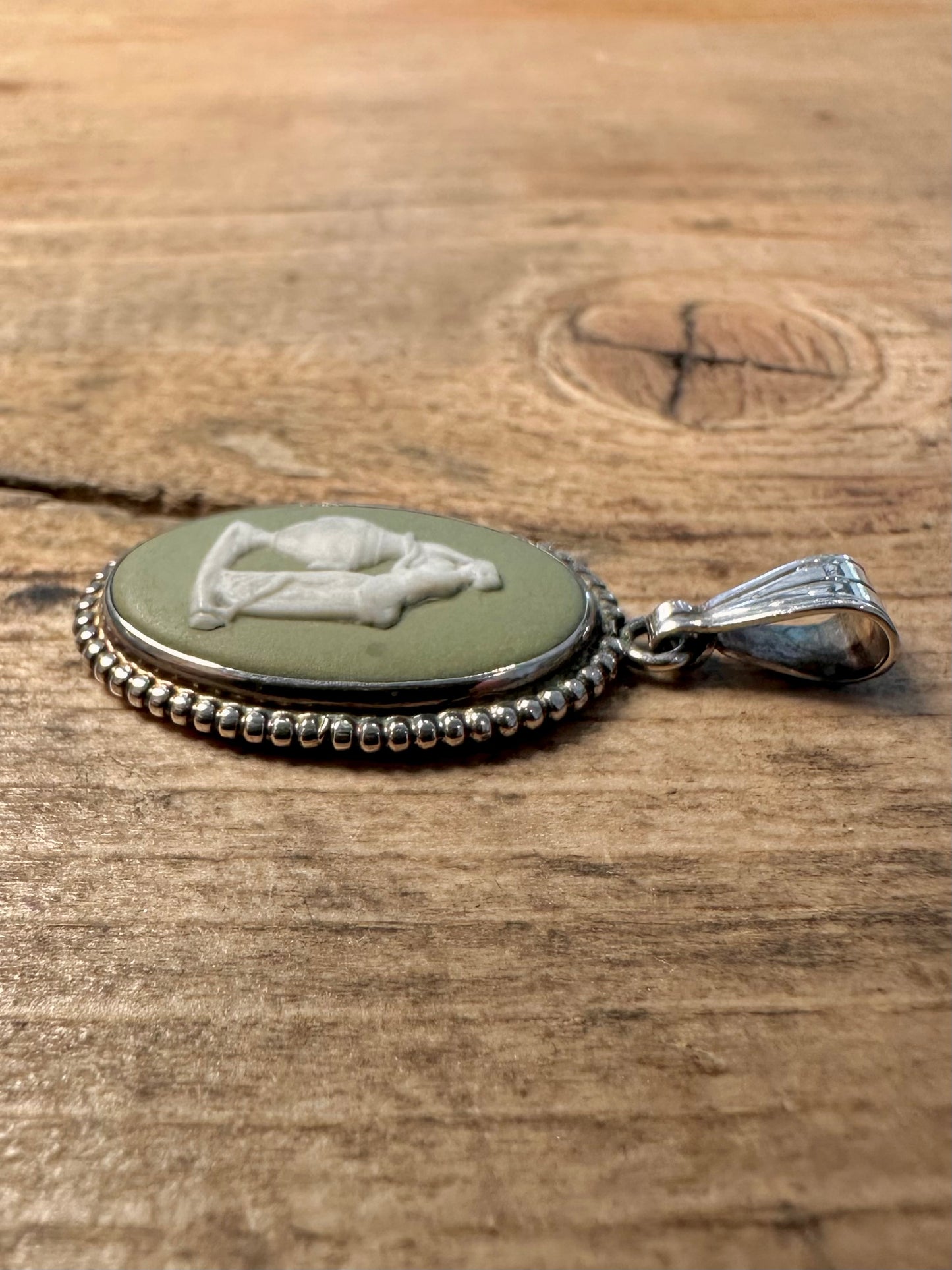 Vintage Green Wedgwood 925 Silver Made in England Pendant