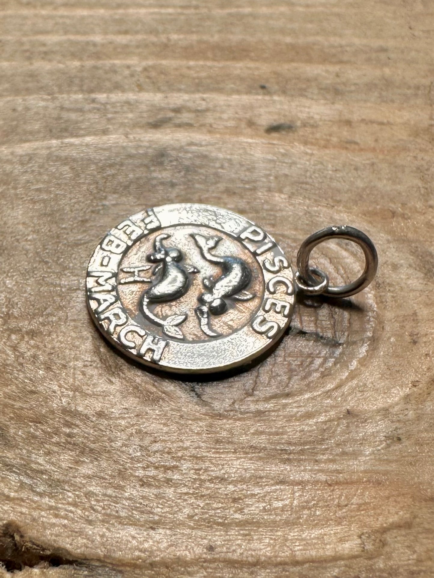 Vintage Pisces Circle 925 Silver Pendant