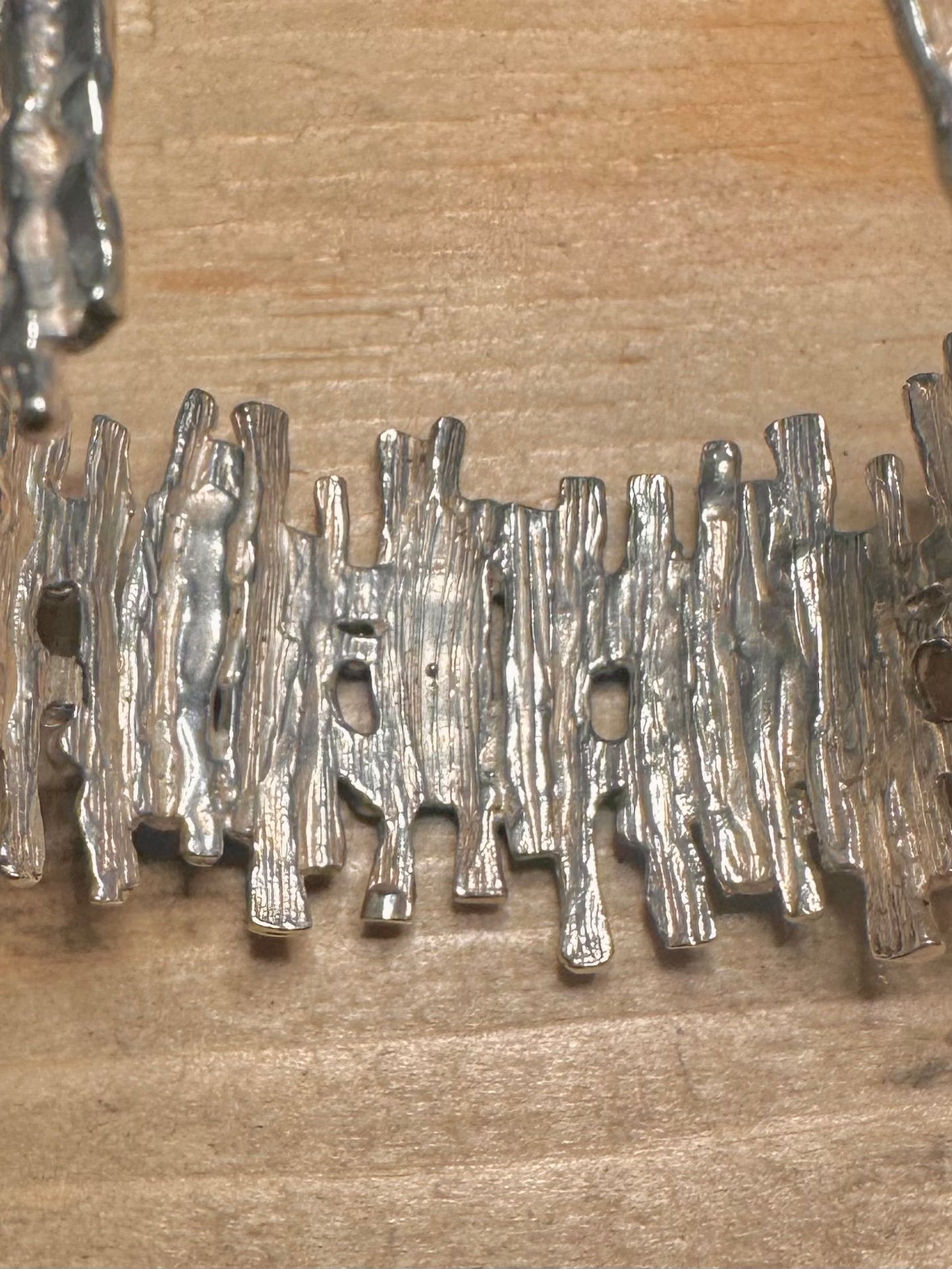 Abstract Brutalist 2007 Textured 925 Silver Cuff Bangle