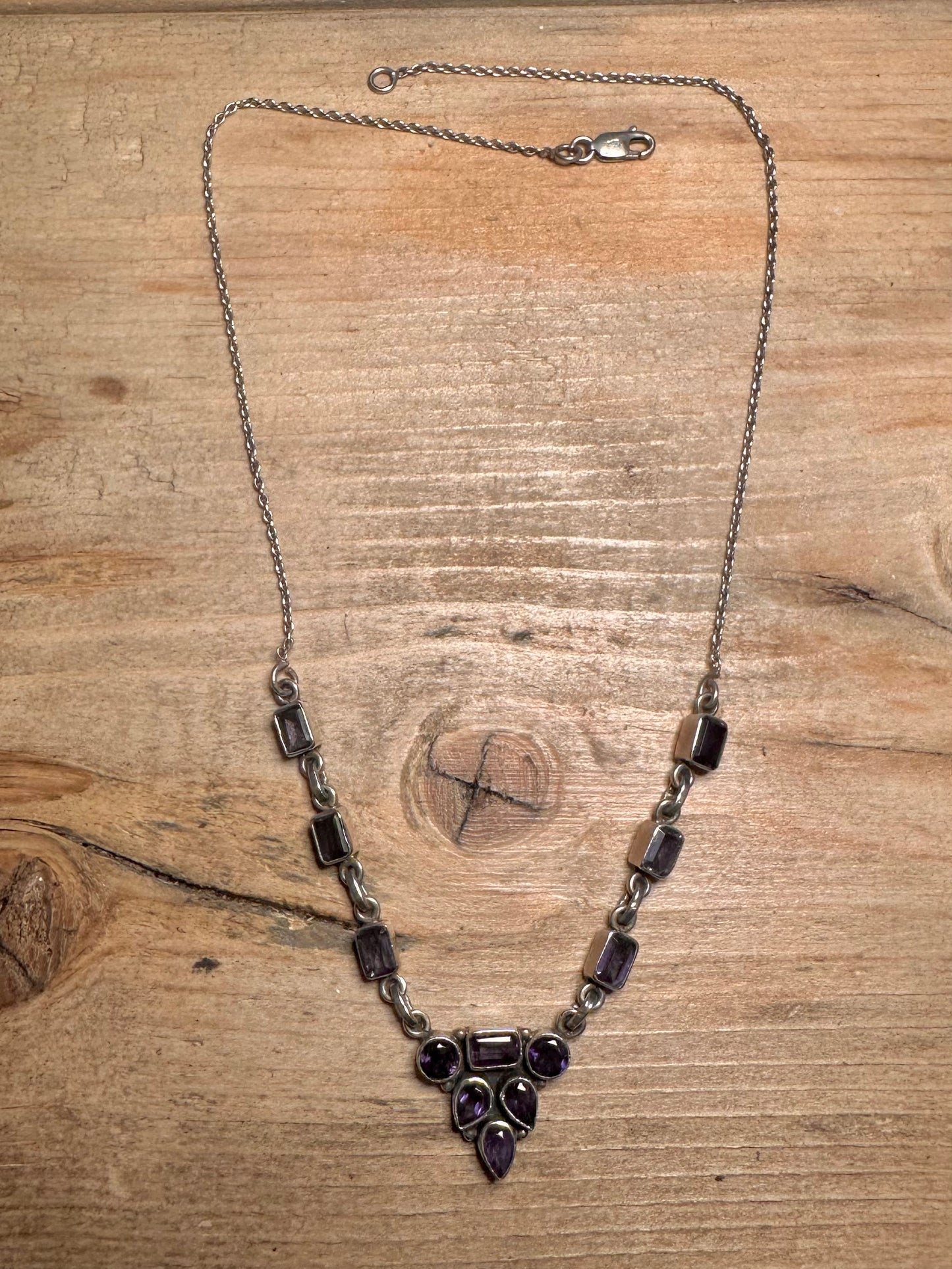 Vintage Amethyst Ornate 925 Silver 16 inch Necklace