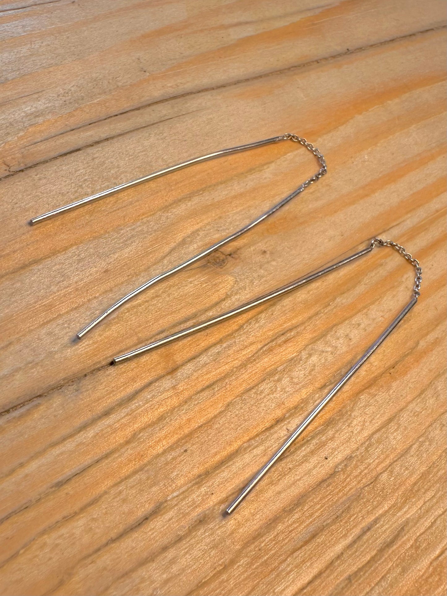 Modernist Bar Chain 925 Sterling Silver Earrings