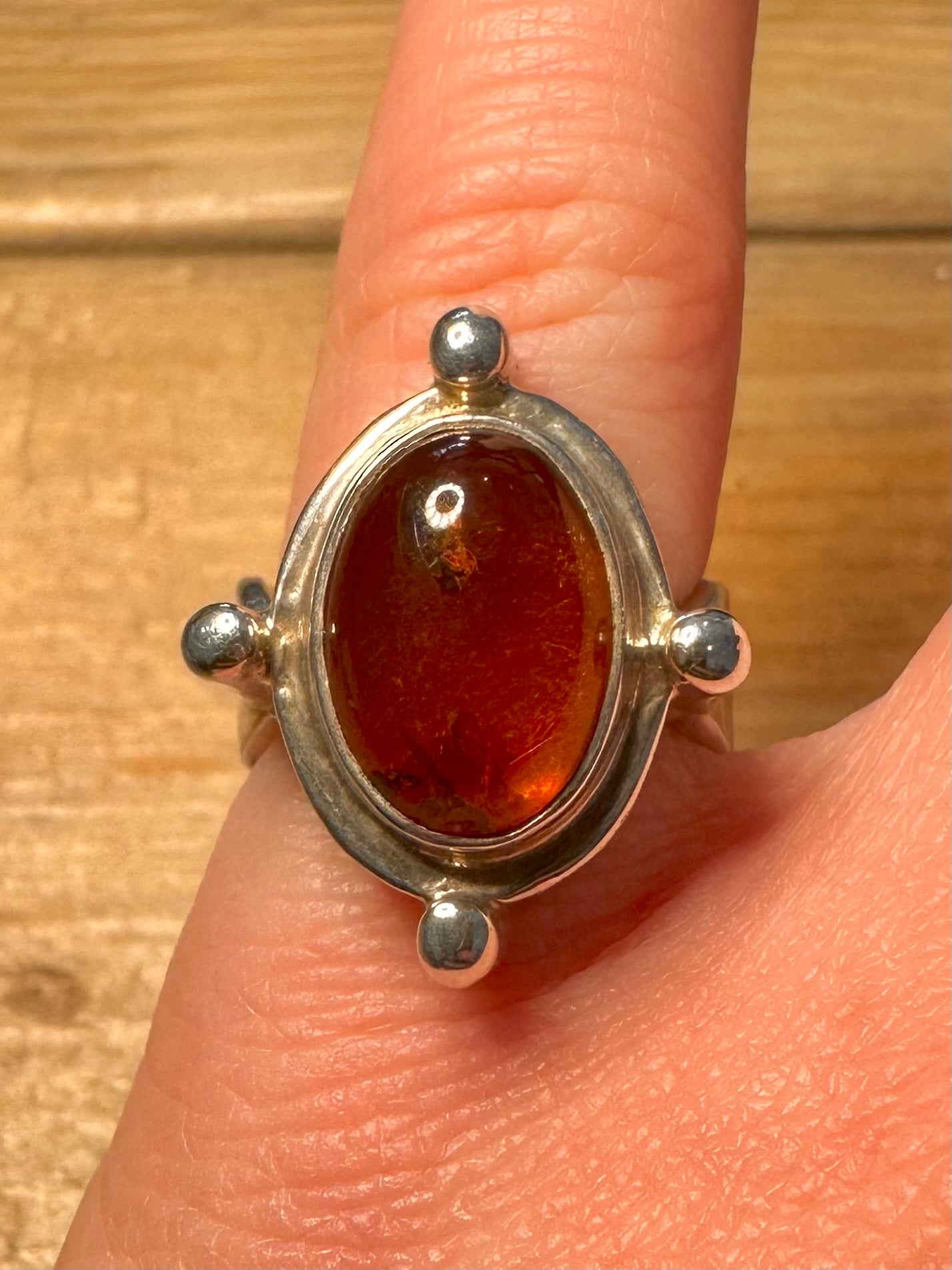Abstract Modernist Chunky Amber 925 Silver Size N1/2 Ring