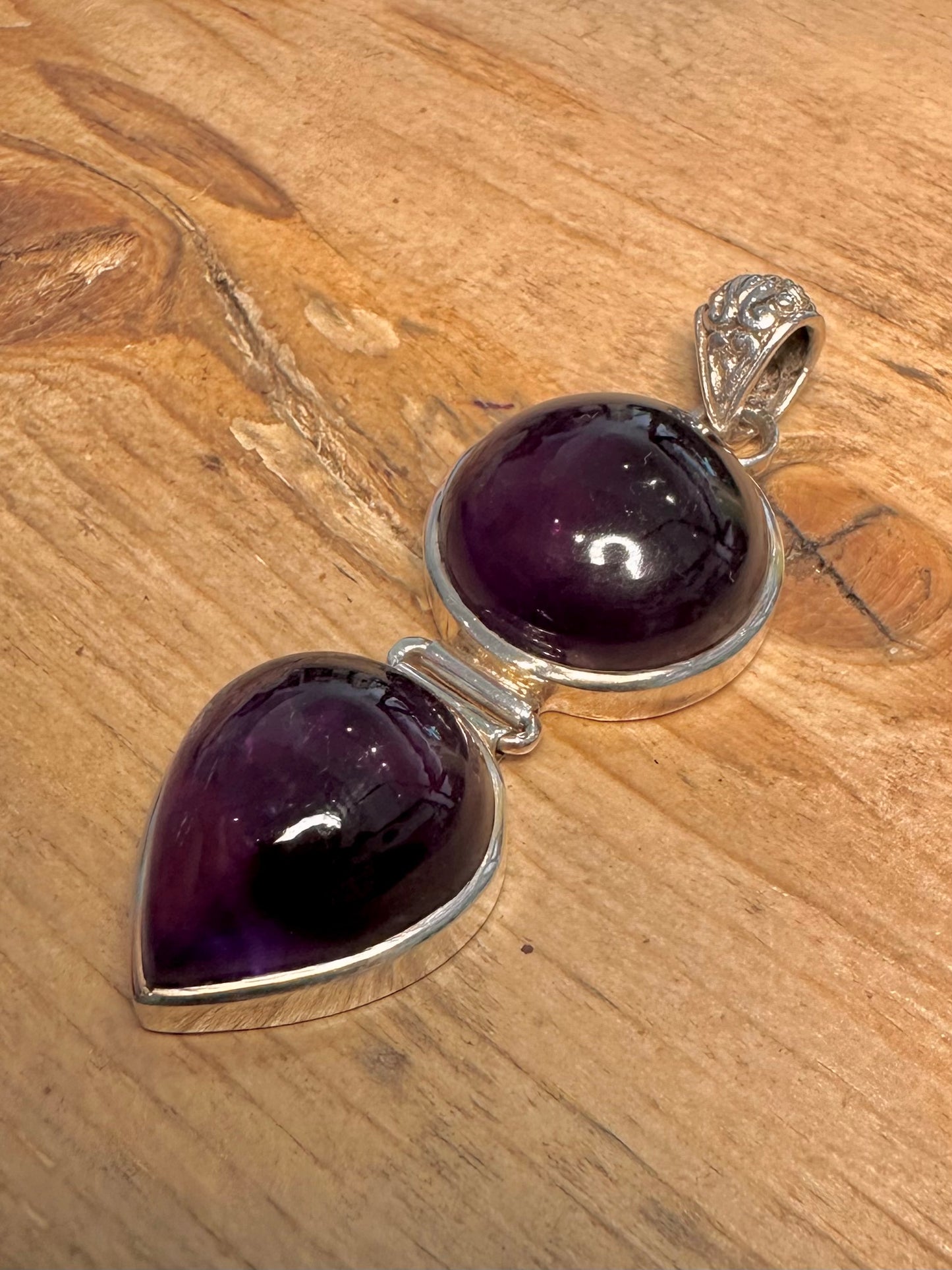 Vintage Double Amethyst 925 Silver Pendant