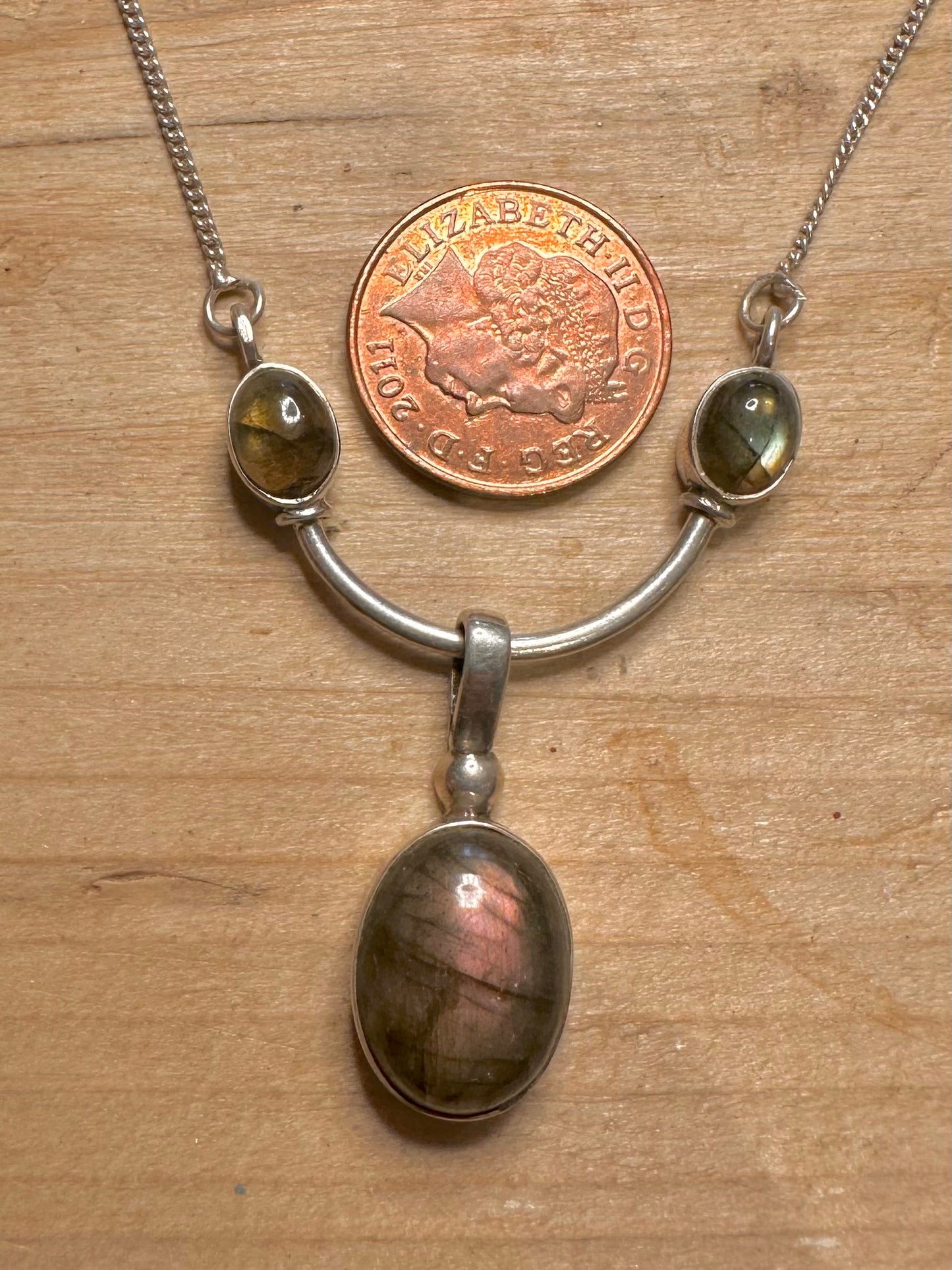 Vintage Labradorite Curb Chain 925 Silver 18 inch Necklace