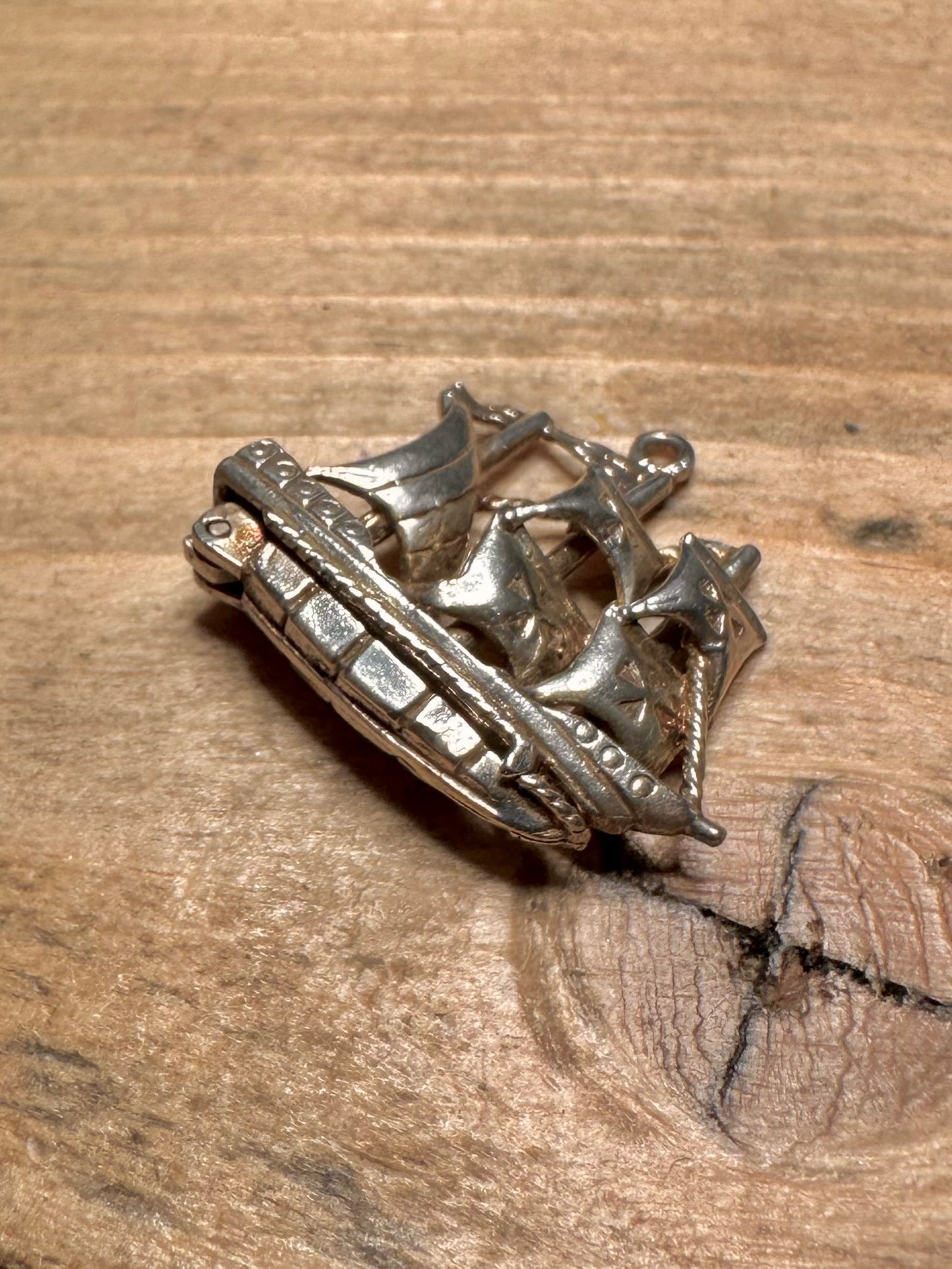Vintage Pirate Ship with Gems 925 Silver Charm Pendant