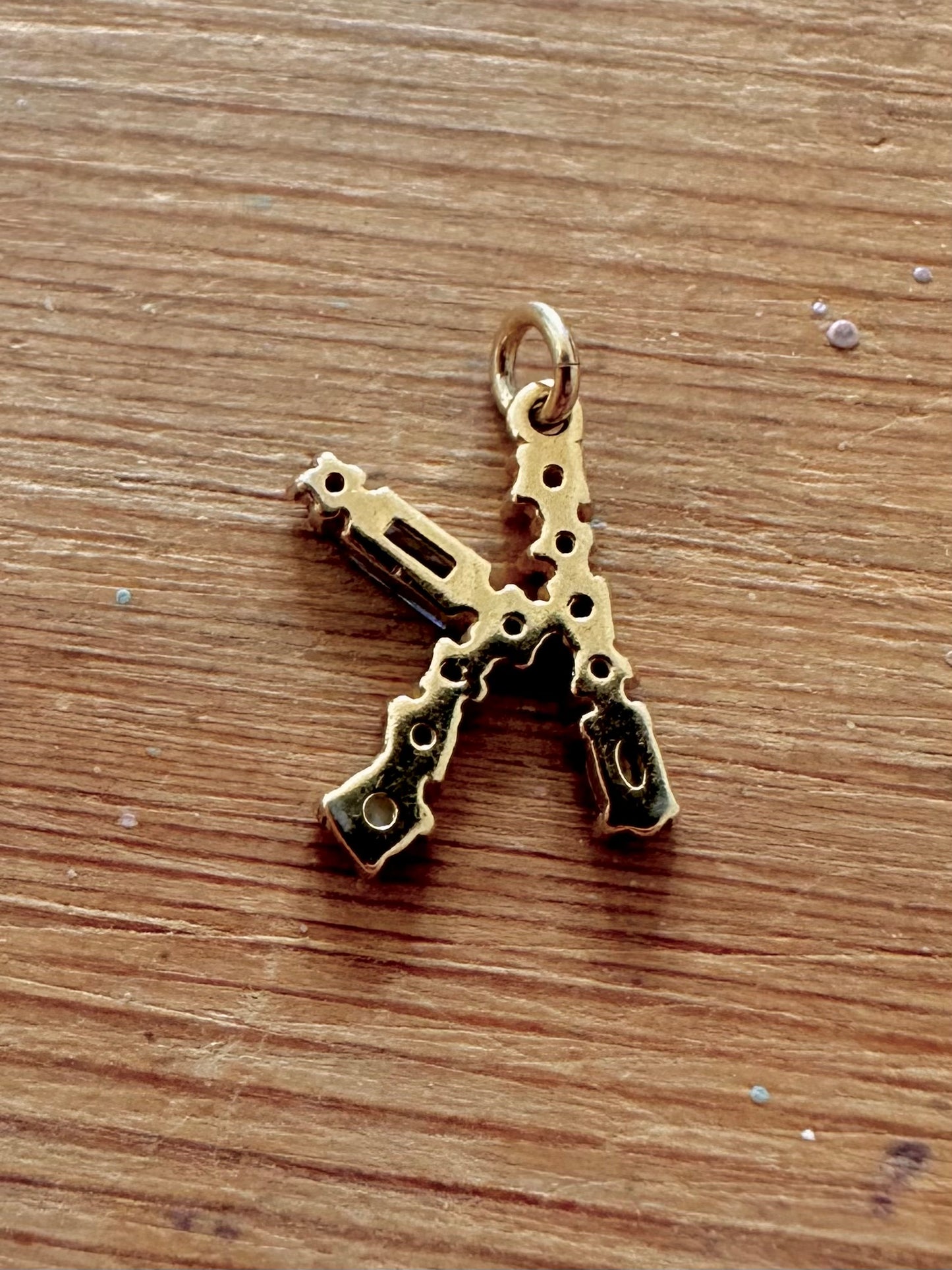 Abstract Gemstone Letter K Gold on 925 Silver Pendant