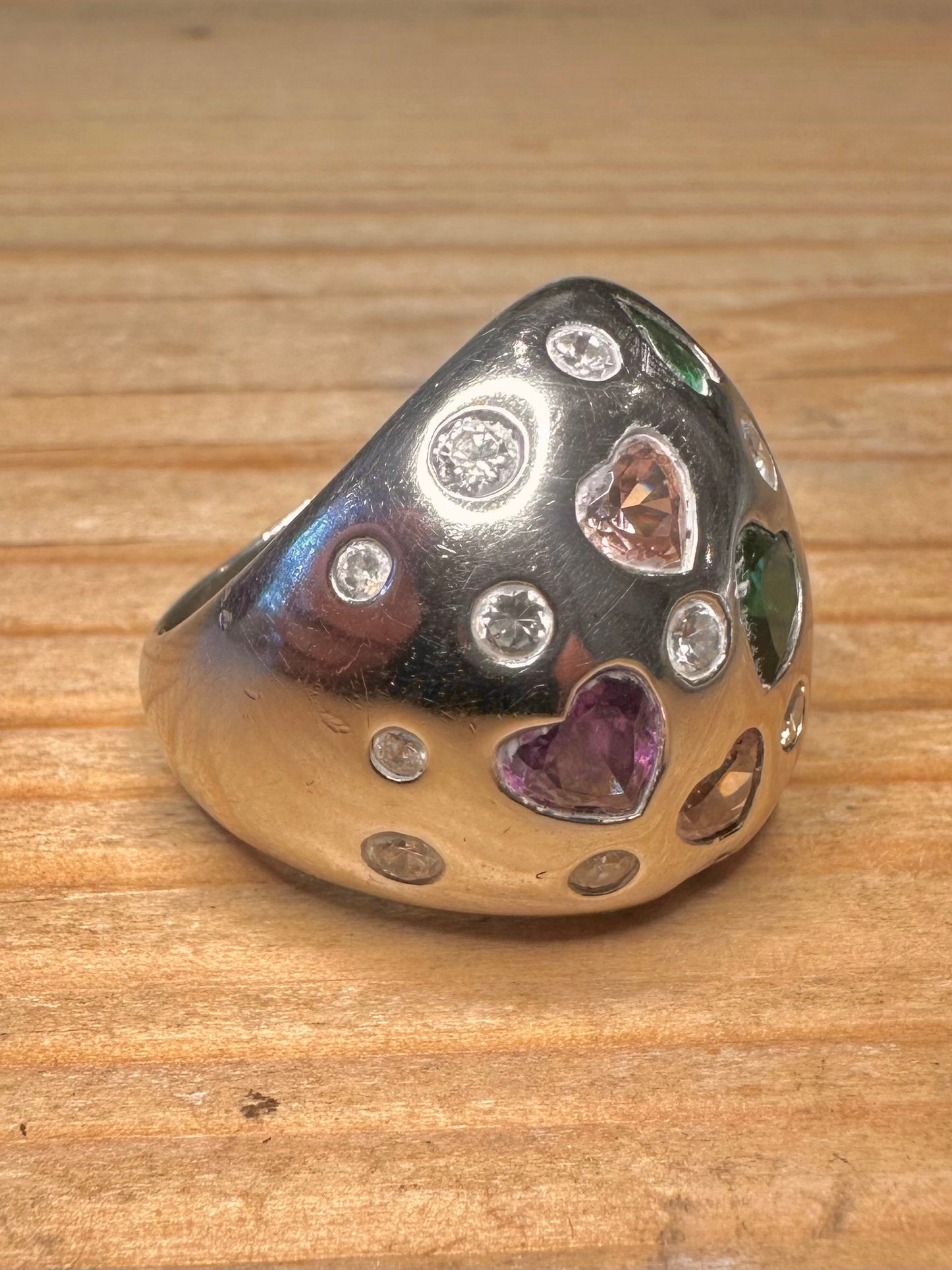 Bella Étoile Multi Gemstone Dome Hearts 925 Sterling Silver Size P1/2 Ring