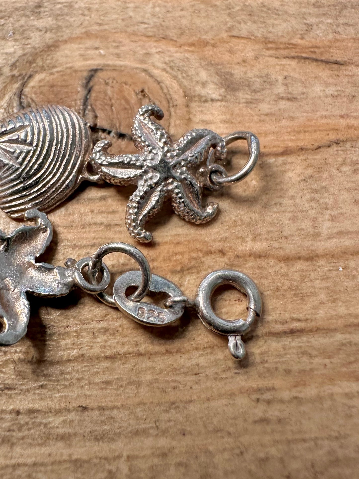 Vintage Sea Theme Link 925 Silver 7.5 inch Bracelet