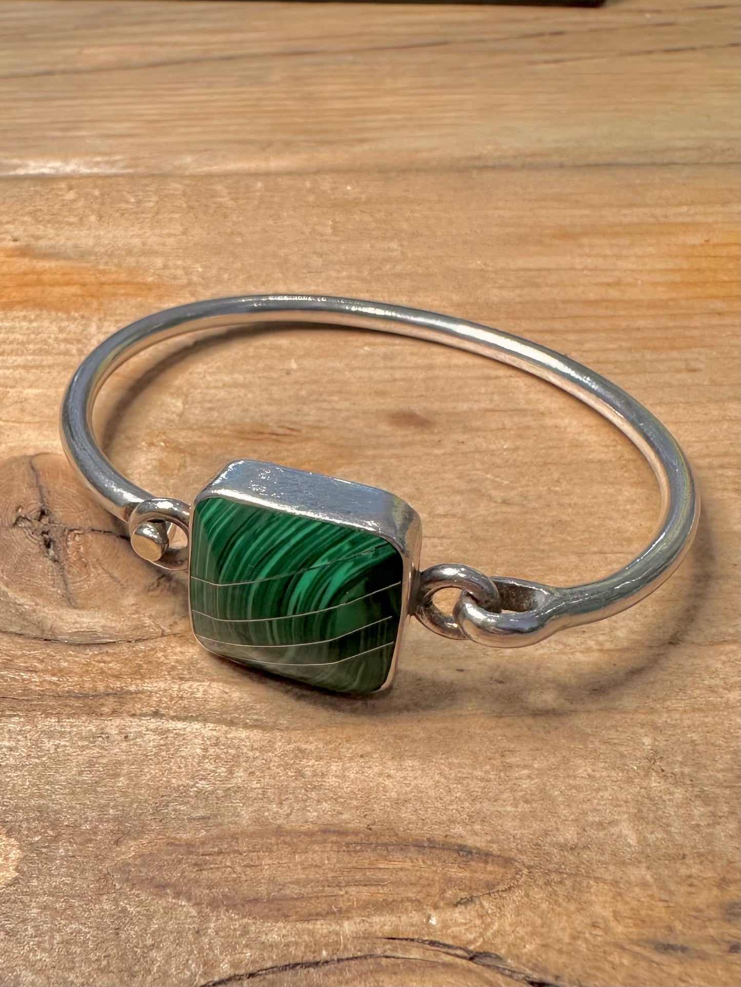 Abstract Malachite Square Mexico 925 Silver Bangle