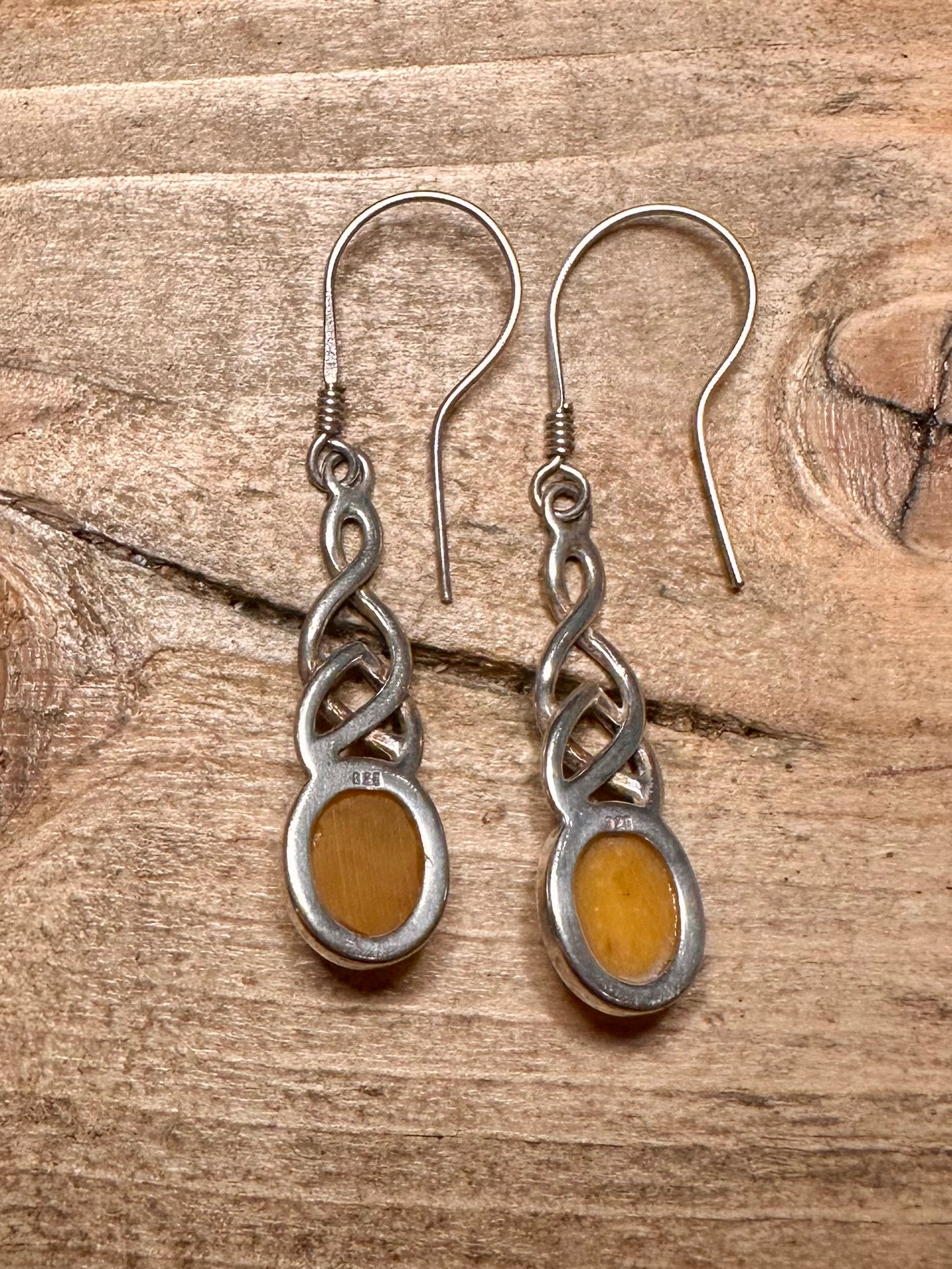 Vintage Celtic Butterscotch Amber 925 Silver Earrings