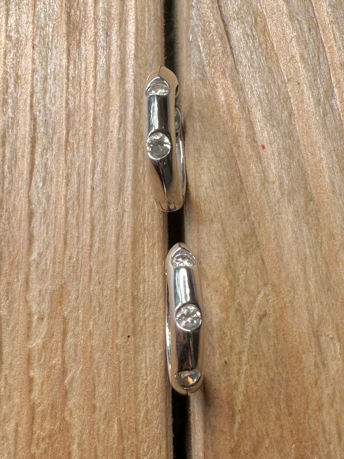Modern Chunky CZ Stone 925 Sterling Silver Hoop Earrings