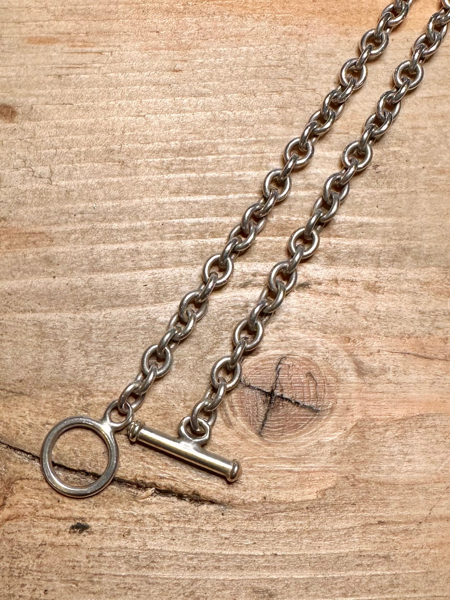 Vintage Belcher Chain T Bar Clasp 925 Silver 17 inch Necklace