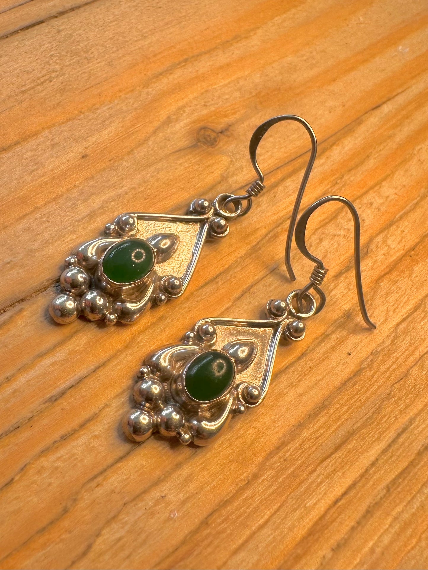 Vintage Chrysoprase Boho 925 Sterling Silver Earrings