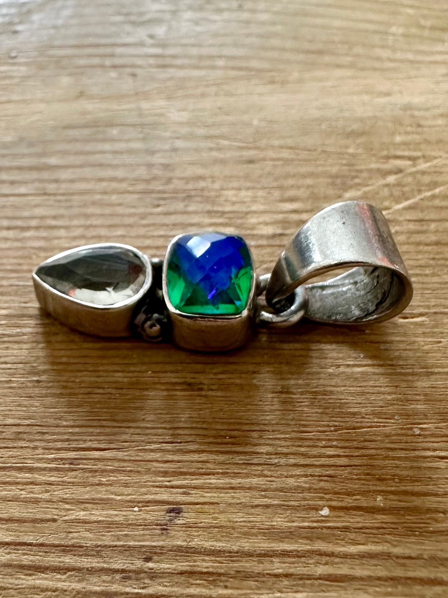 Modern Green Blue and White 925 Silver Pendant