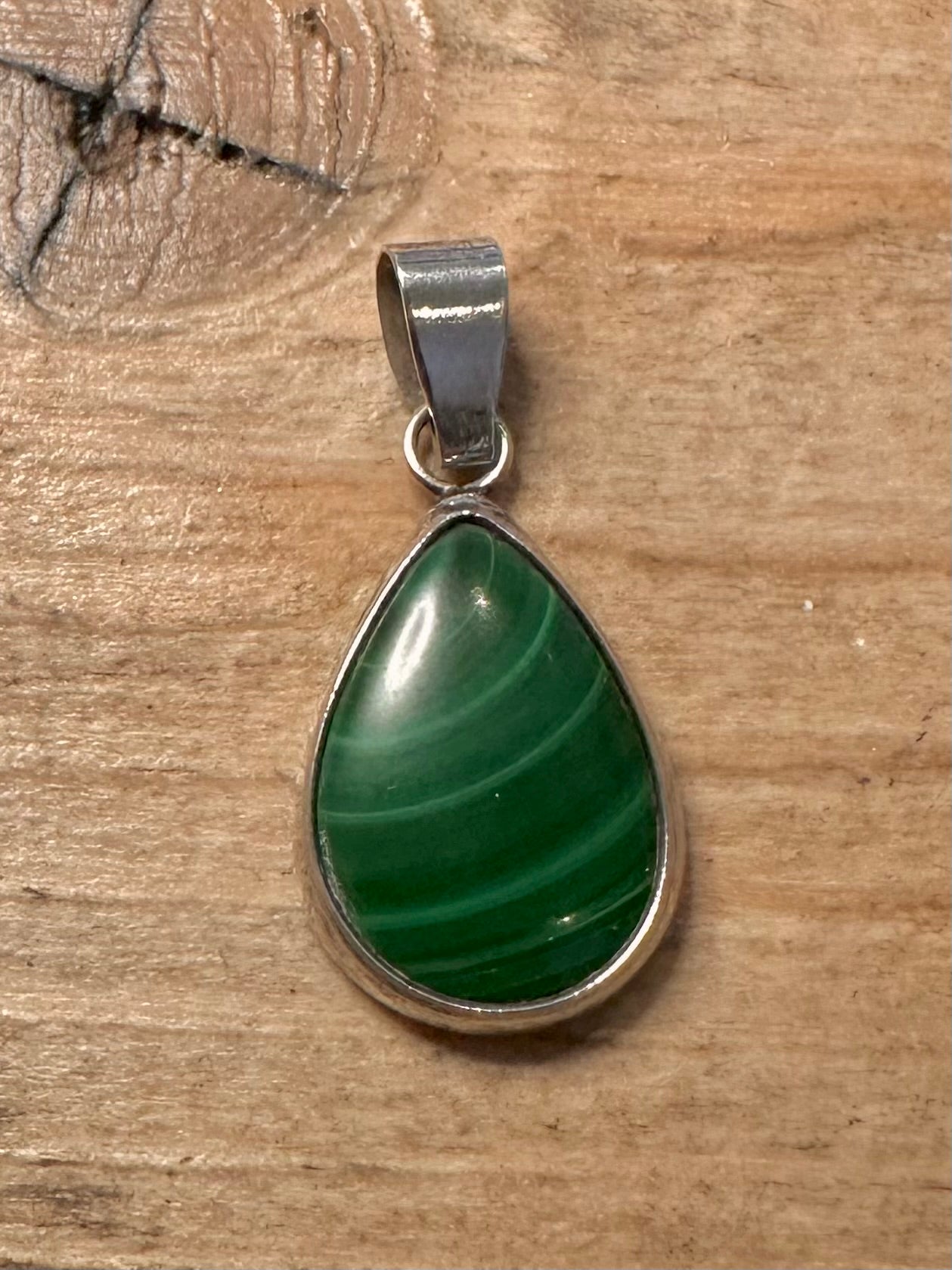 Vintage Malachite Tear Drop 925 Silver Pendant