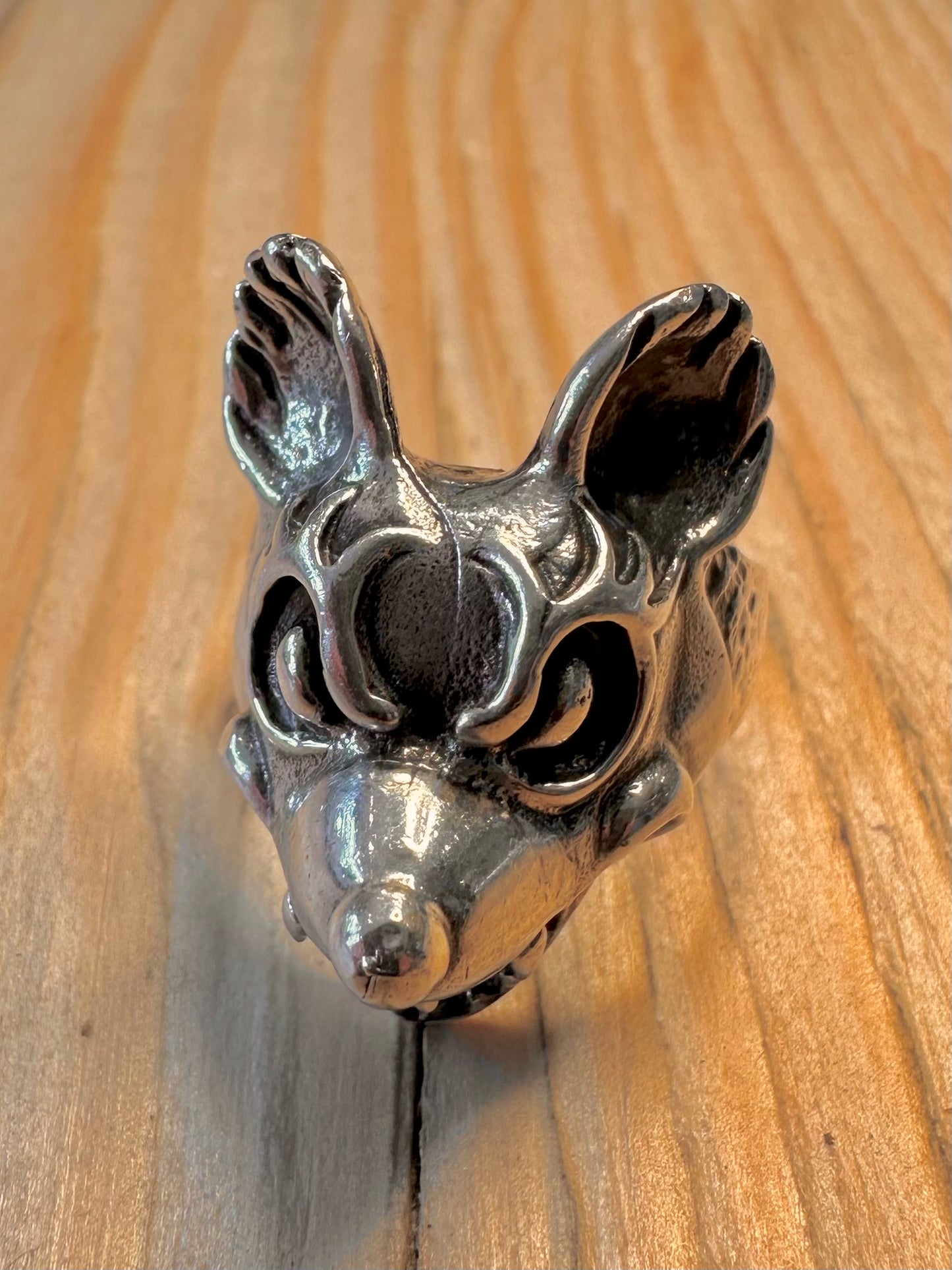 Vintage Scary Mouse Head 925 Sterling Silver Size S1/2 Ring