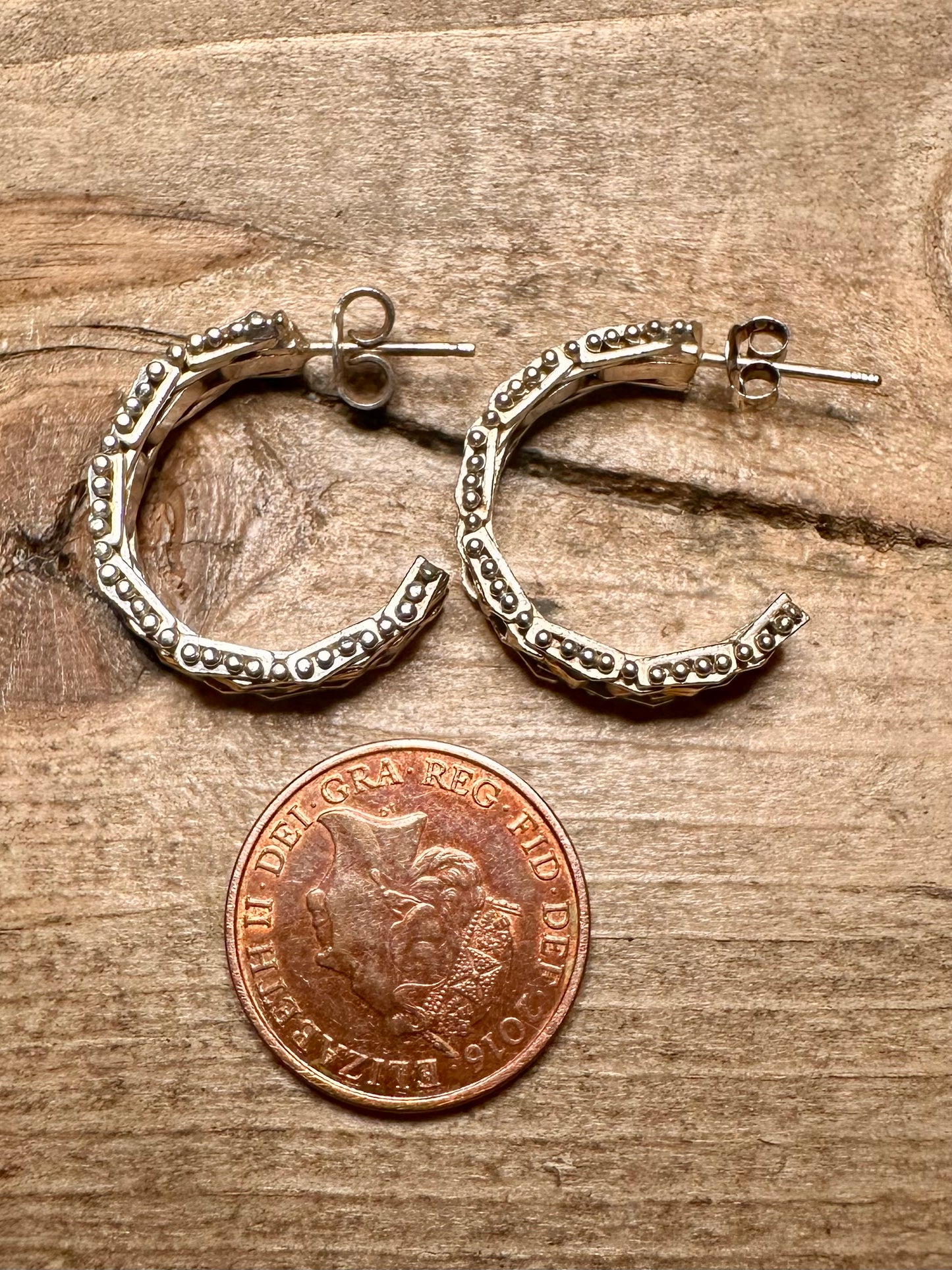 Vintage Two Toned Half Hoop Gold and 925 Silver Earrings