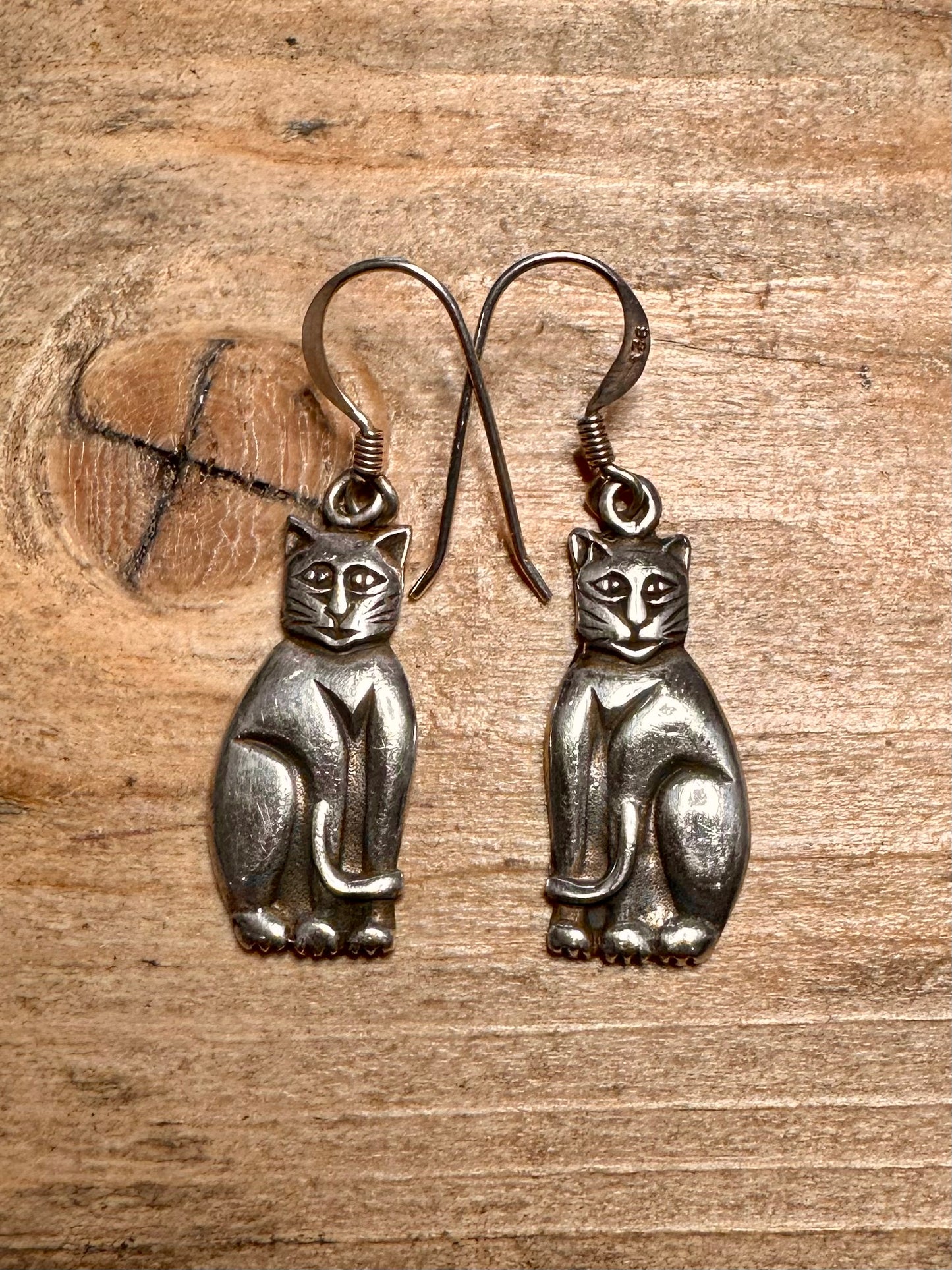 Vintage Cat 925 Silver Earrings