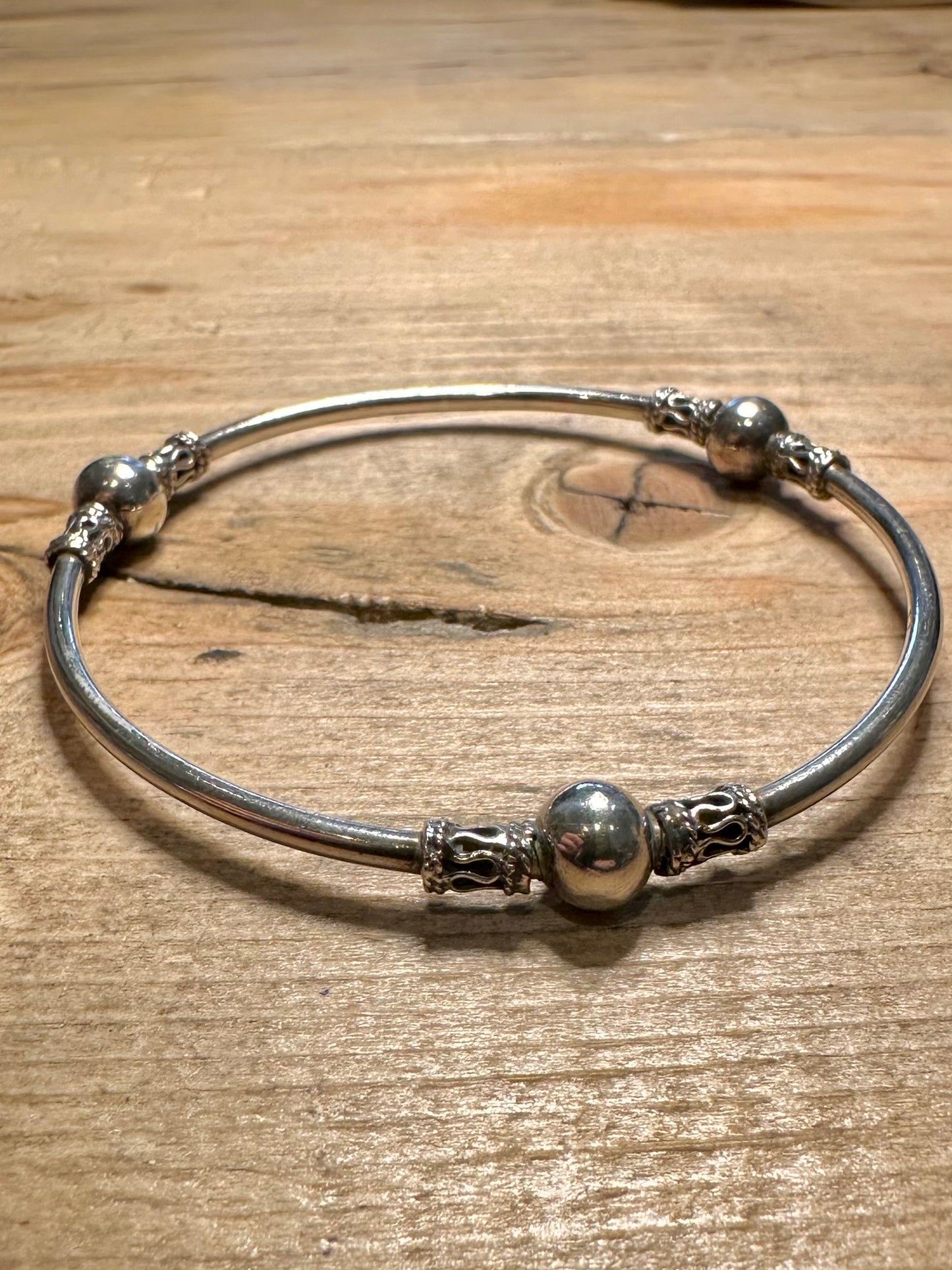 Vintage Tribal Ball 925 Silver Bangle