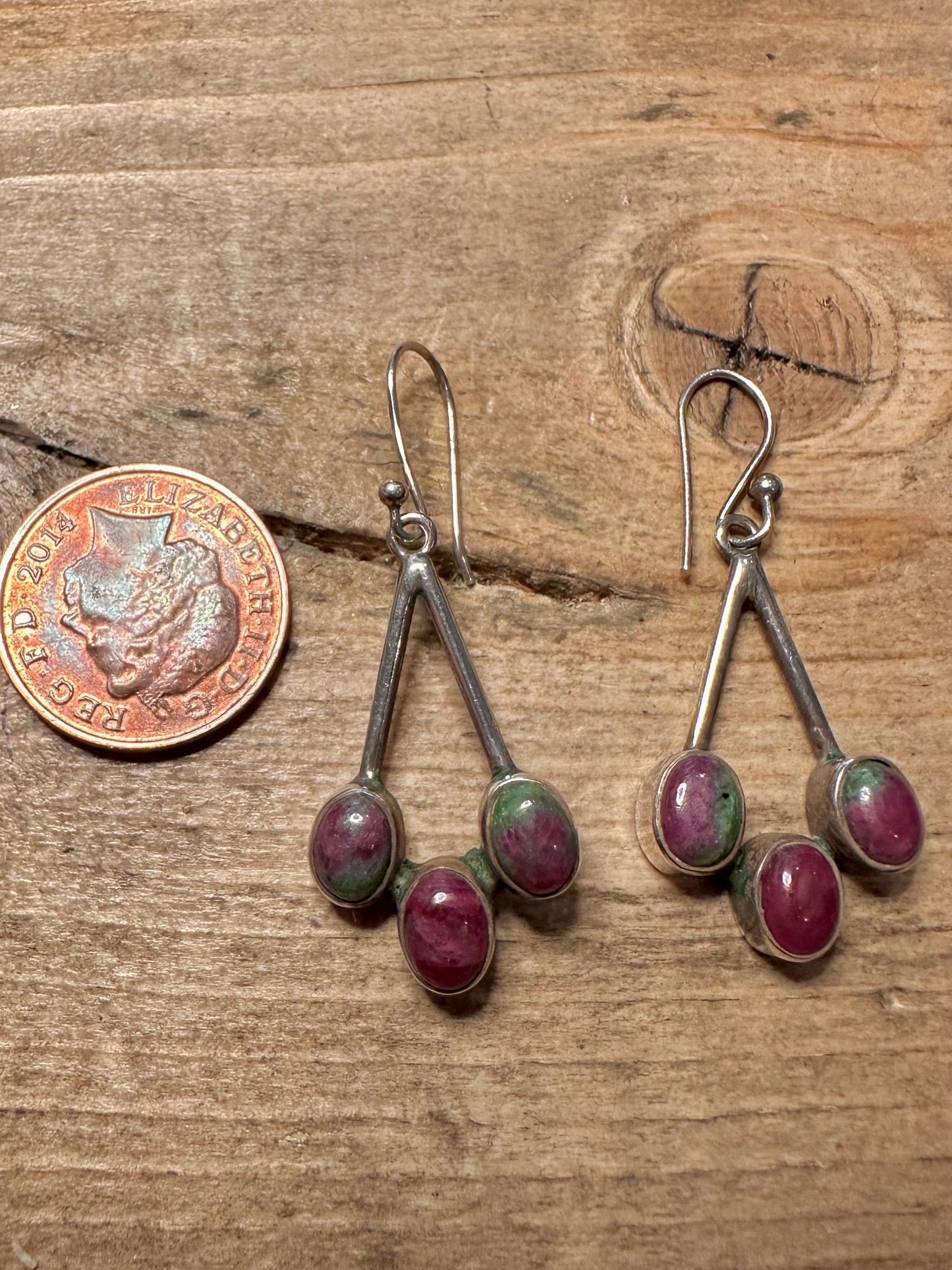 Vintage Ruby Zoisite 925 Silver Earrings