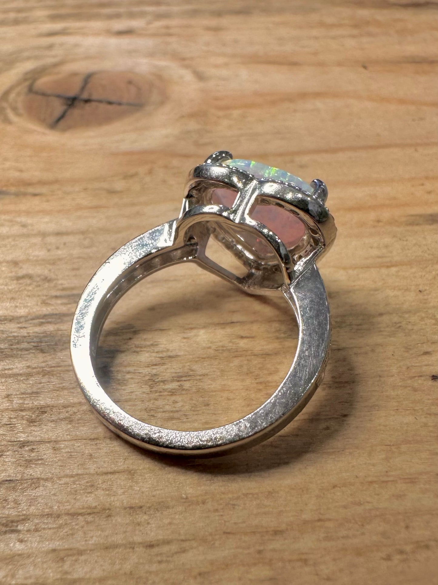 Modern Opal Heart CZ Stone 925 Silver Size J Ring
