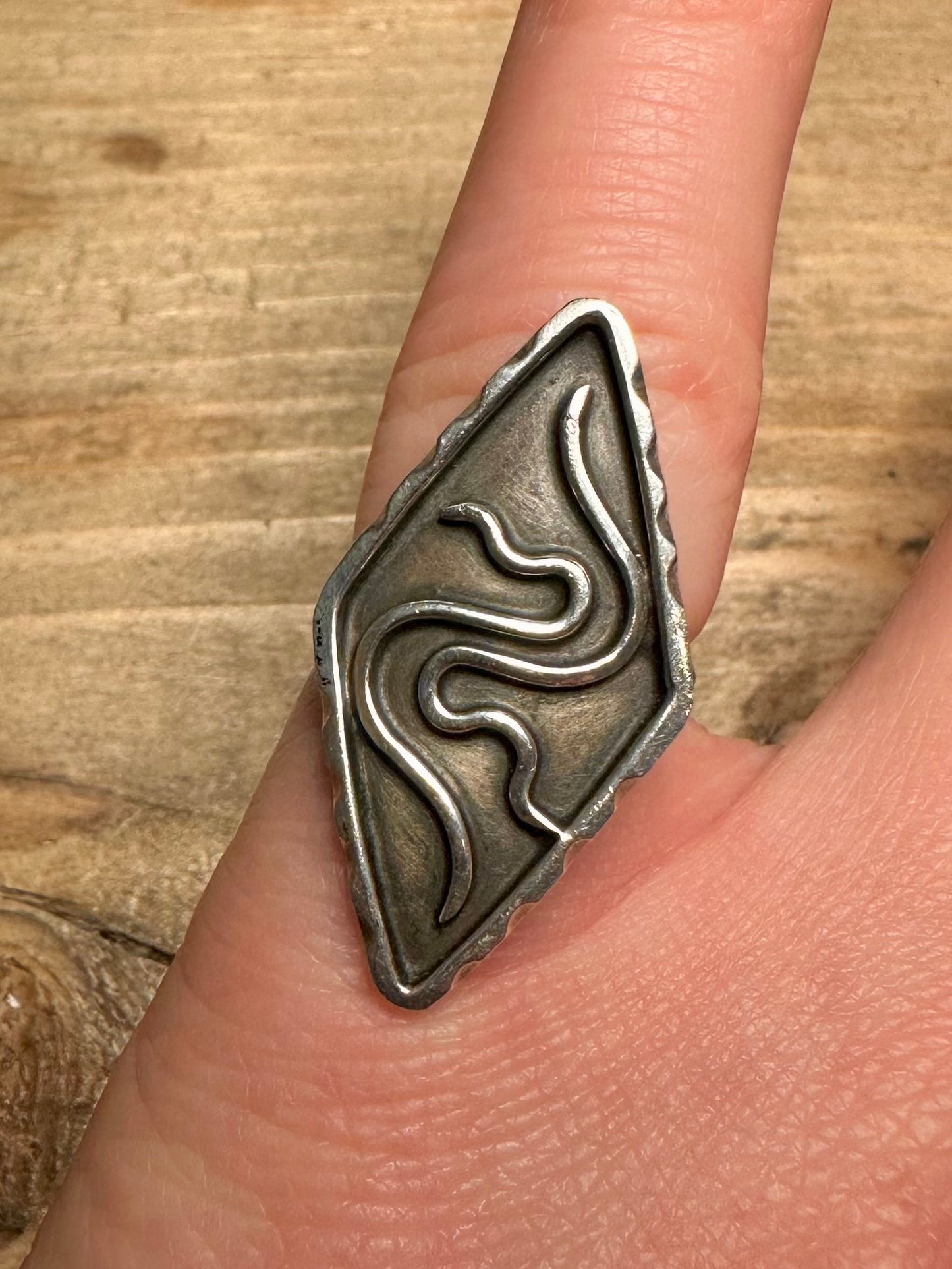 Vintage Unique Diamond Shape 830 Silver Size J1/2 Ring