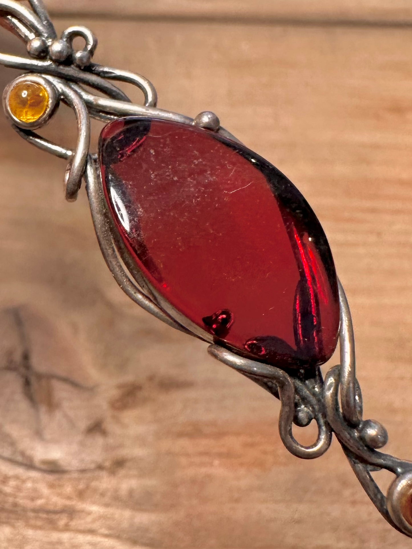 Abstract Orange and Yellow Stone 925 Silver Pendant