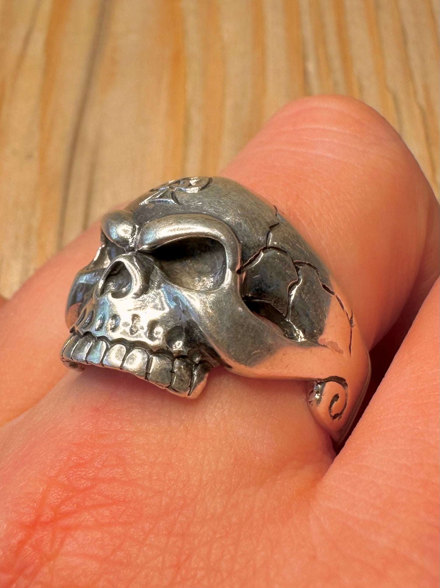 Vintage Skull Engraved Head 925 Sterling Silver Size Z Ring