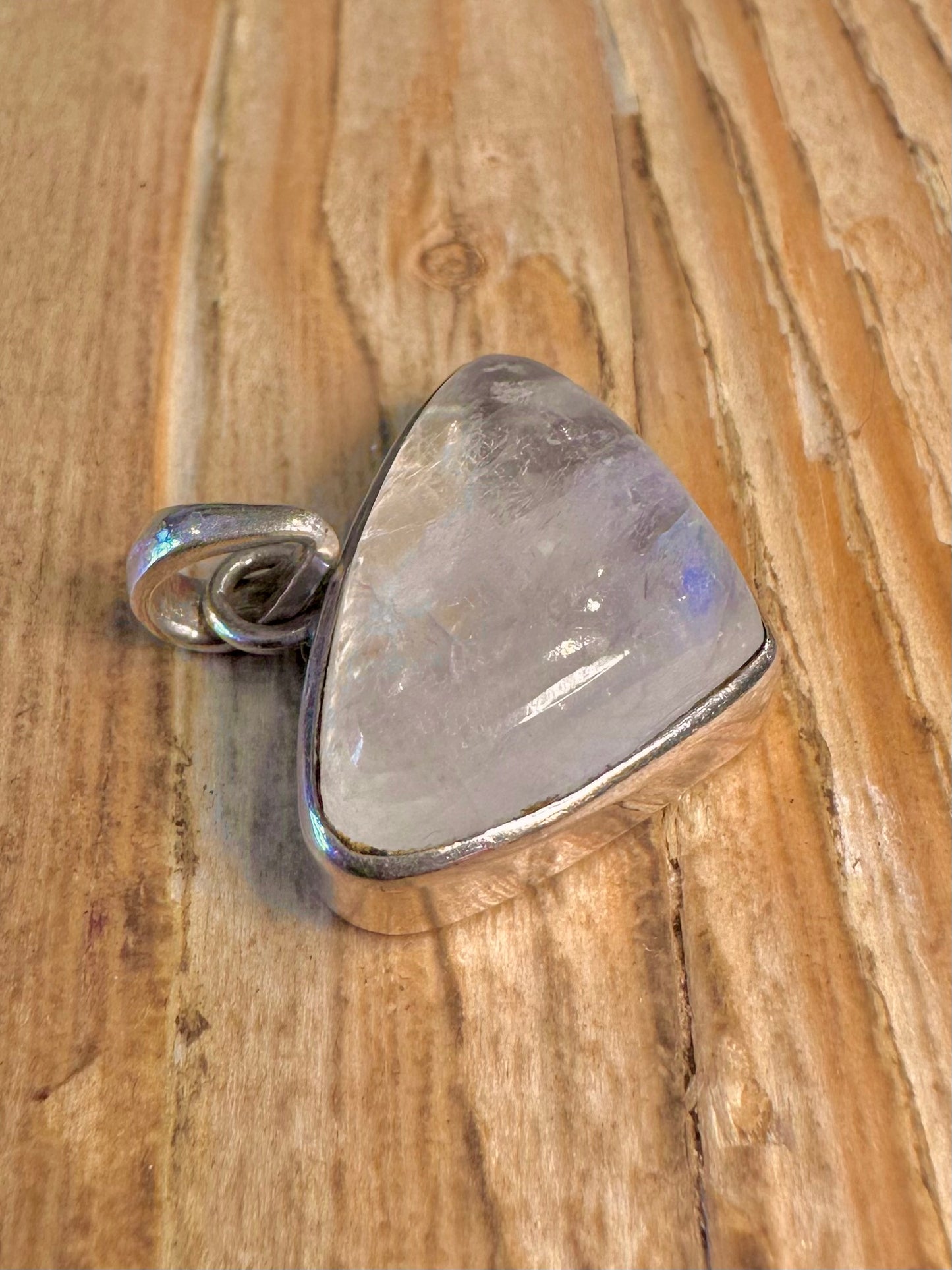 Vintage Moonstone Triangle 925 Sterling Silver Pendant