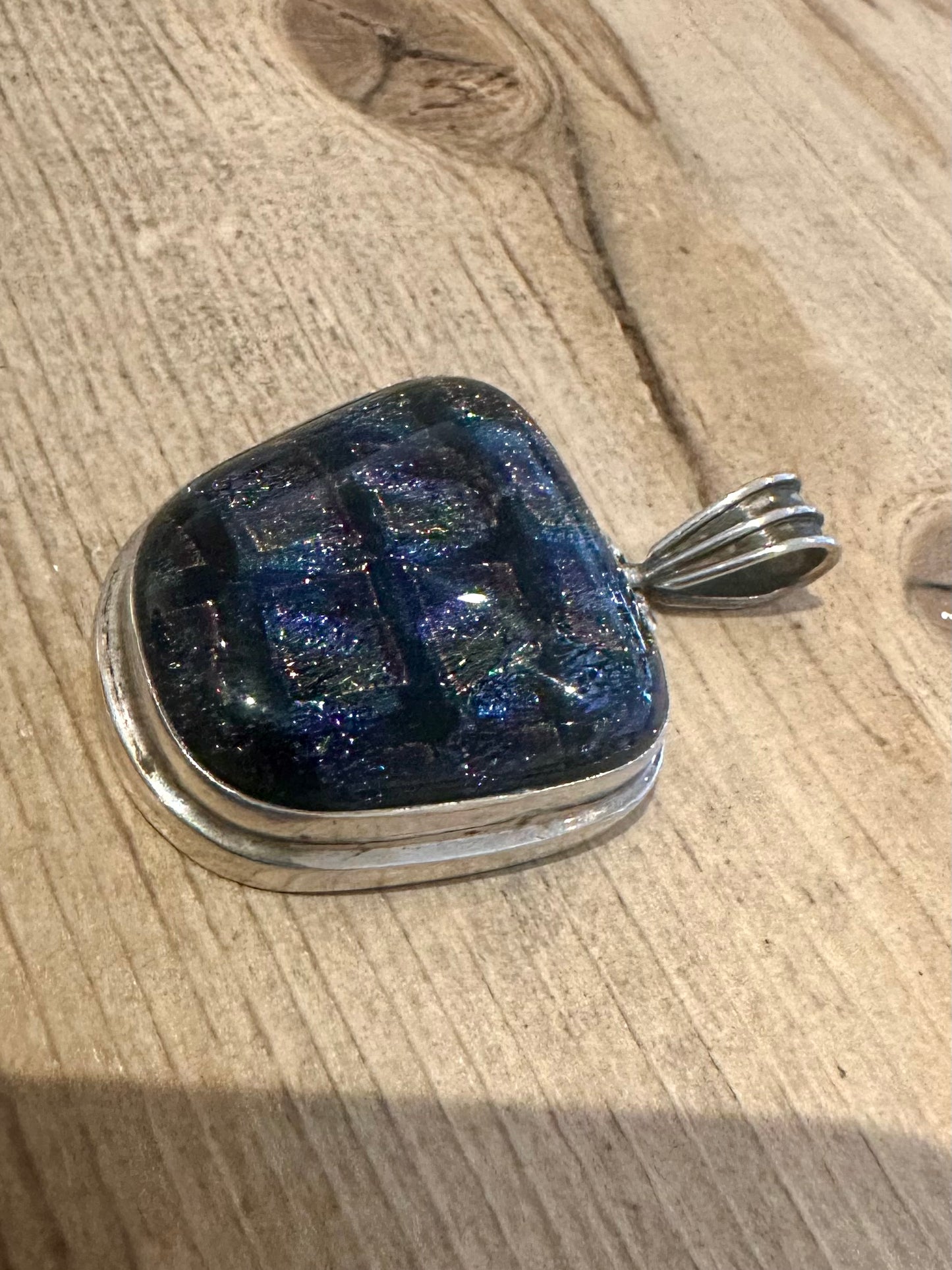 Abstract Large Glass Foil 925 Silver Pendant